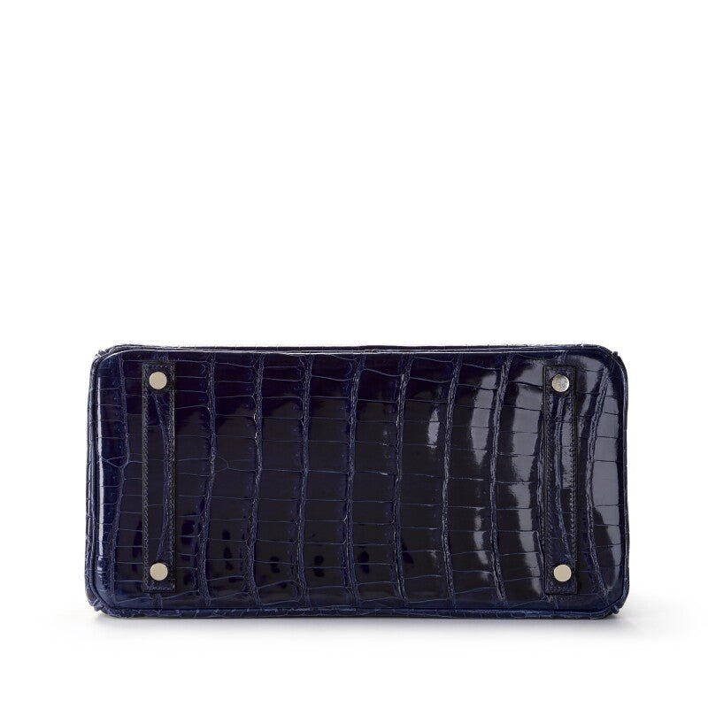 Bleu Marine Shiny Crocodile Porosus Birkin 30 Palladium Hardware, 2002 - Crowned Bag