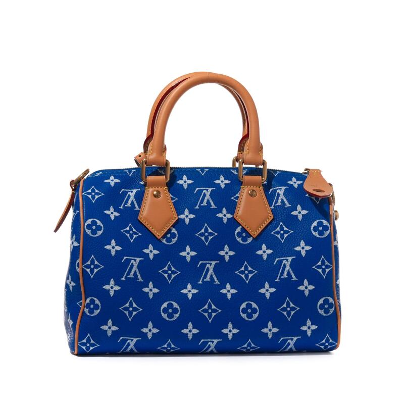 Blue and White Monogram Leather Speedy P9 Bandoulire 25 Gold Hardware - Crowned Bag
