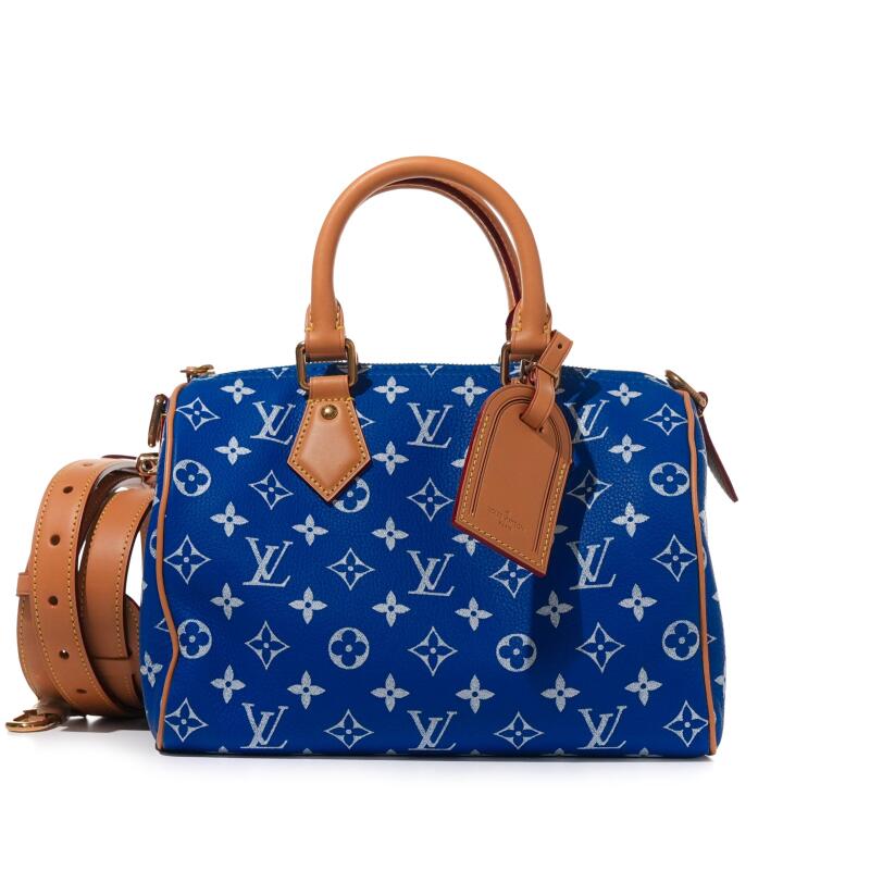 Blue and White Monogram Leather Speedy P9 Bandoulire 25 Gold Hardware - Crowned Bag