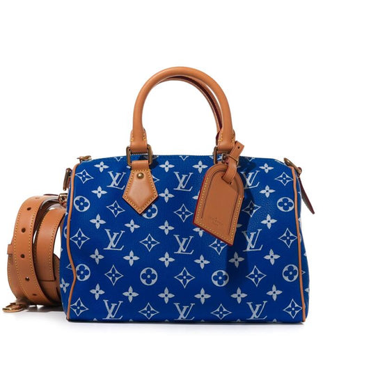 Blue and White Monogram Leather Speedy P9 Bandoulire 25 Gold Hardware - Crowned Bag