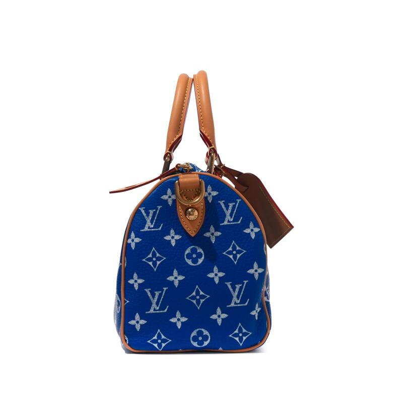 Blue and White Monogram Leather Speedy P9 Bandoulire 25 Gold Hardware - Crowned Bag