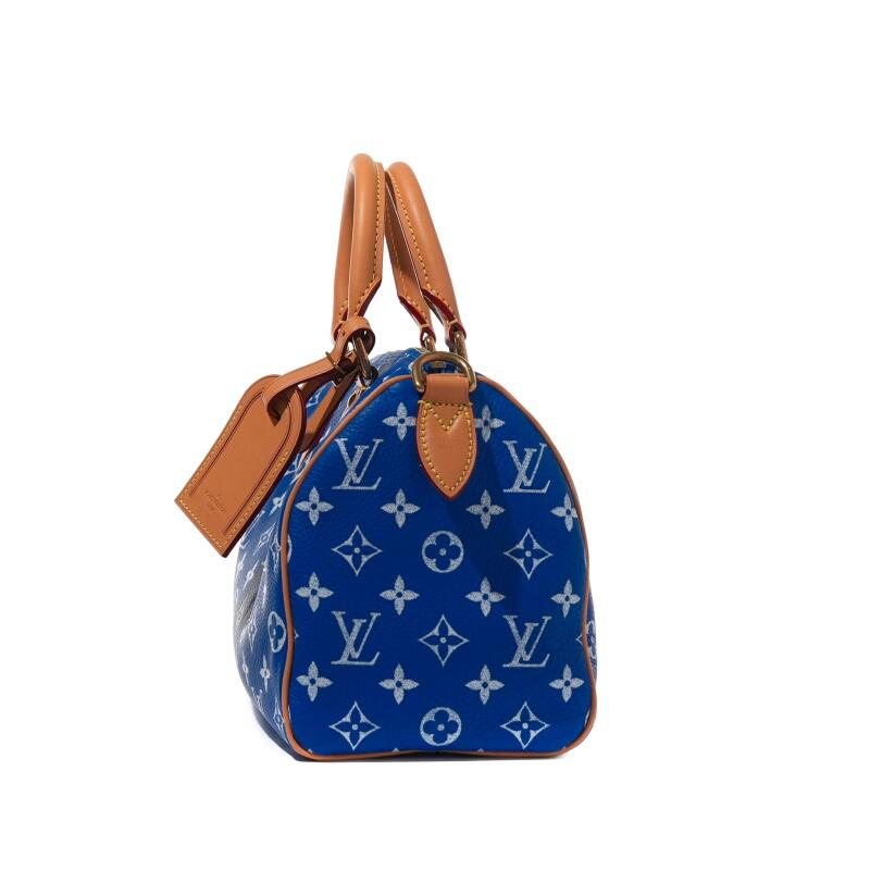 Blue and White Monogram Leather Speedy P9 Bandoulire 25 Gold Hardware - Crowned Bag