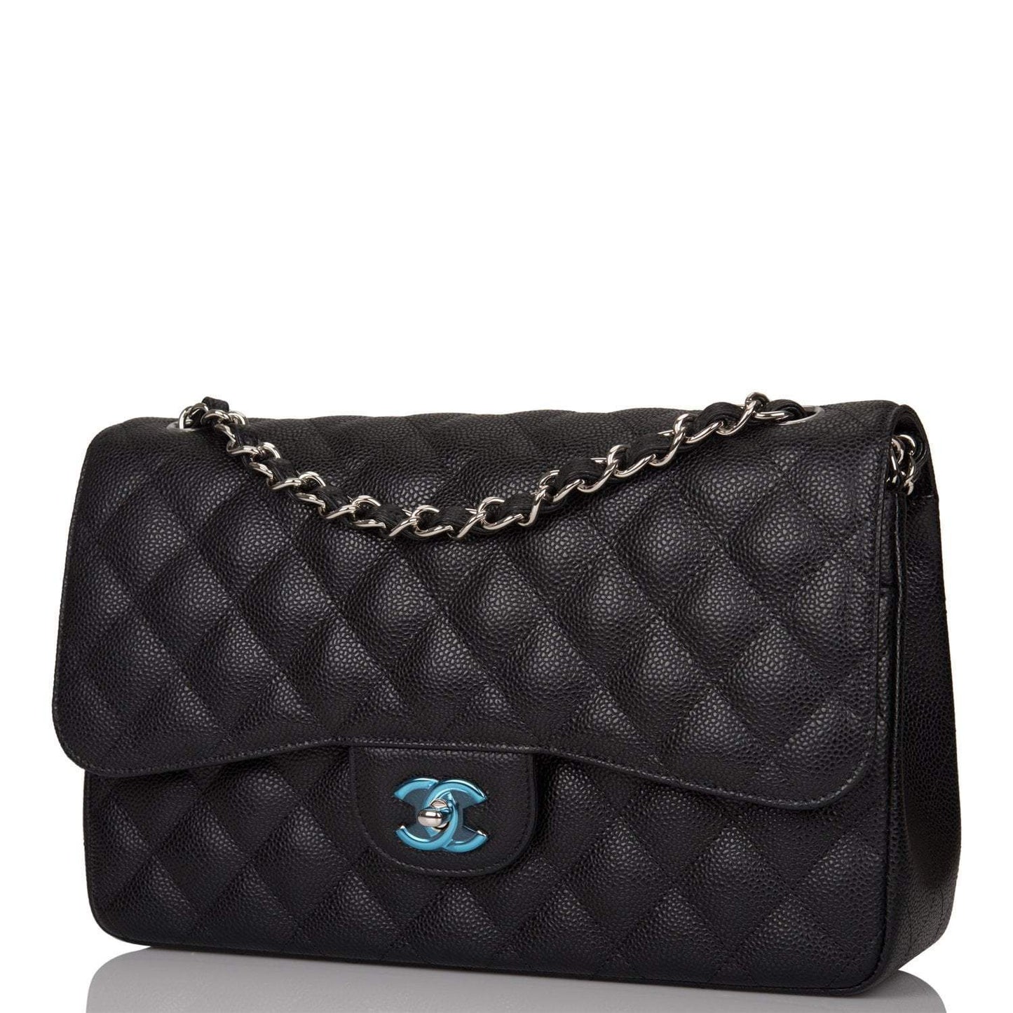 Chanel Black Quilted Caviar Jumbo Classic Double Flap Bag Silver Hardware - Crowned Bag