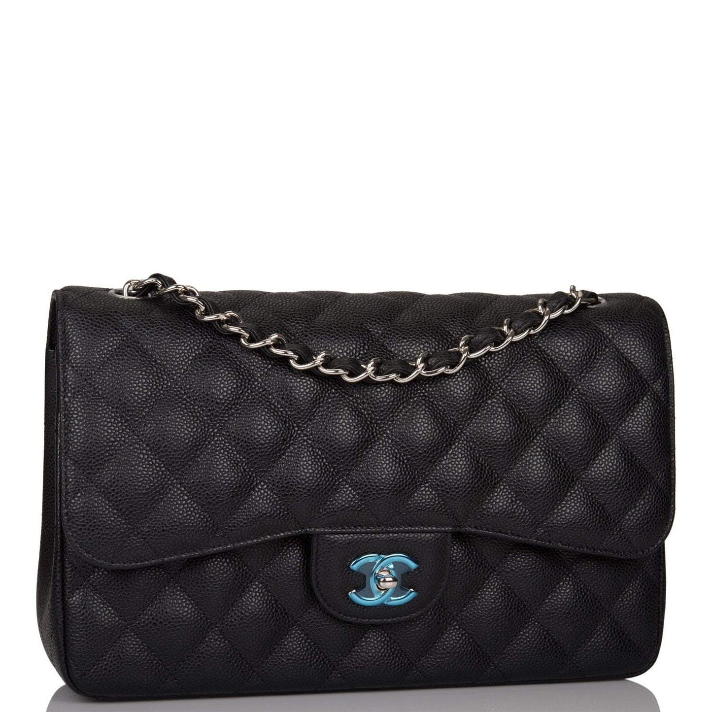 Chanel Black Quilted Caviar Jumbo Classic Double Flap Bag Silver Hardware - Crowned Bag