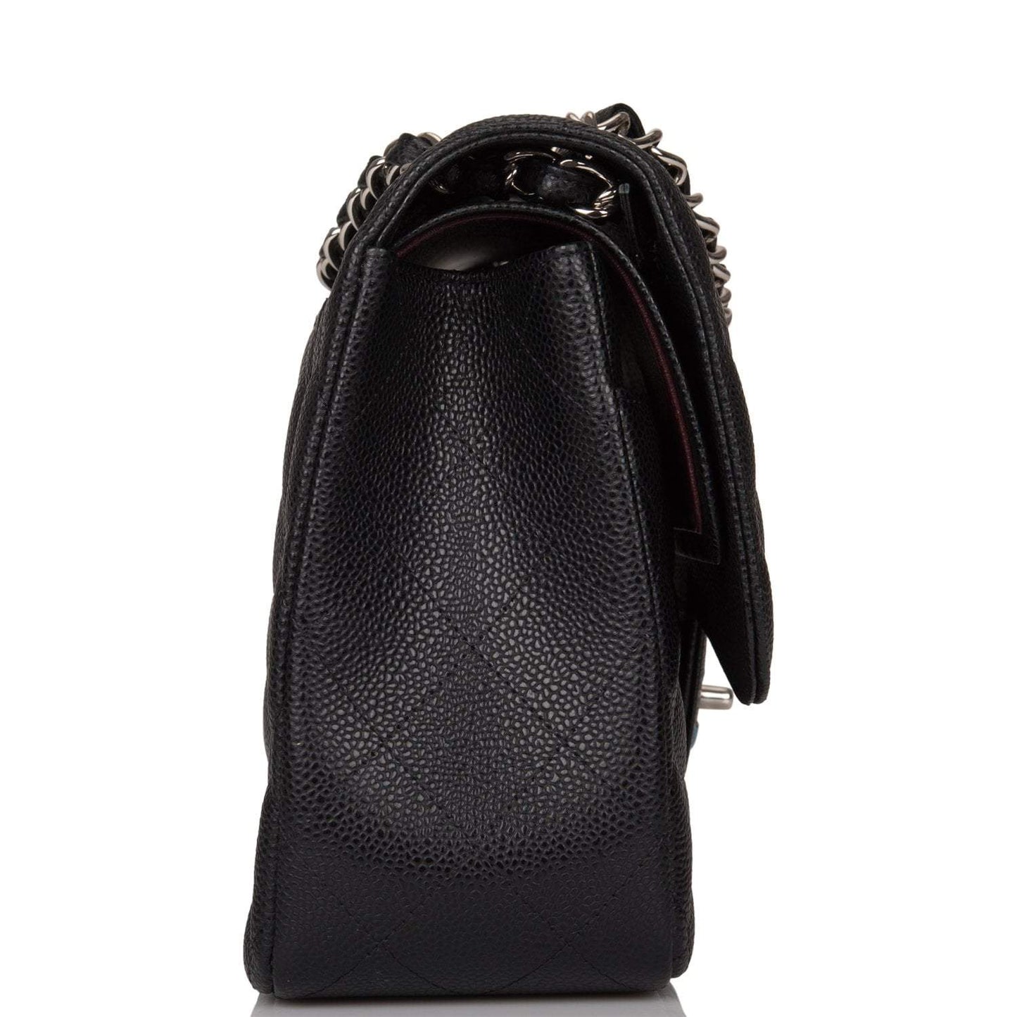 Chanel Black Quilted Caviar Jumbo Classic Double Flap Bag Silver Hardware - Crowned Bag