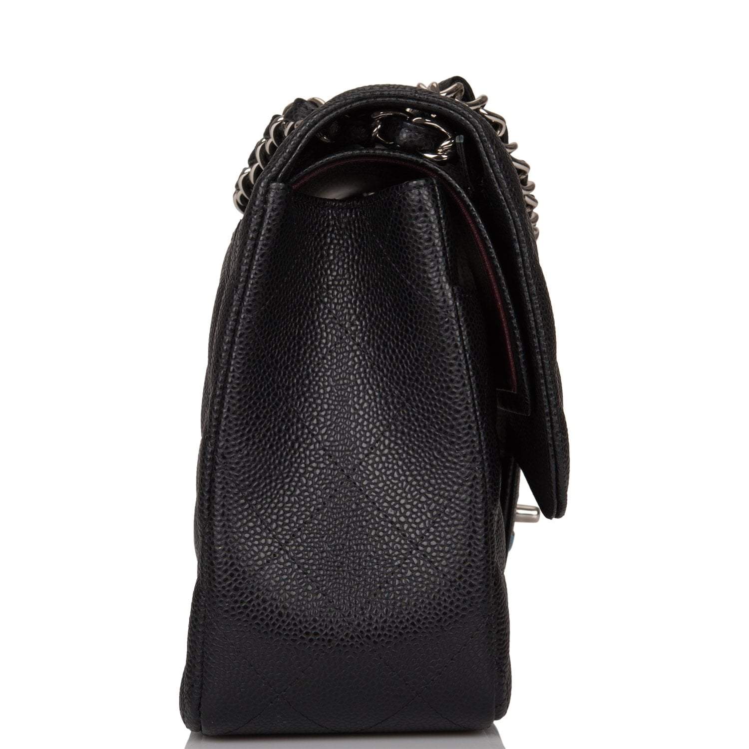 Chanel Black Quilted Caviar Jumbo Classic Double Flap Bag Silver Hardware - Crowned Bag