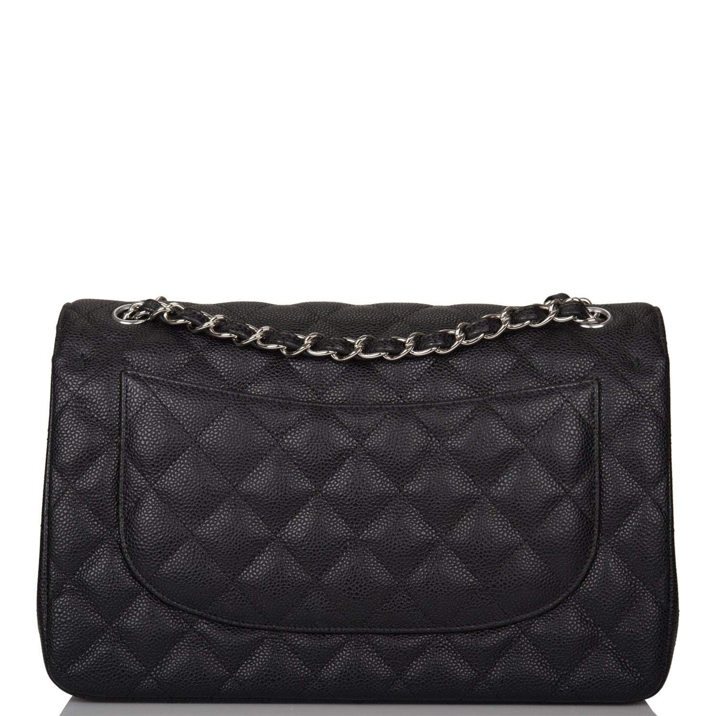 Chanel Black Quilted Caviar Jumbo Classic Double Flap Bag Silver Hardware - Crowned Bag