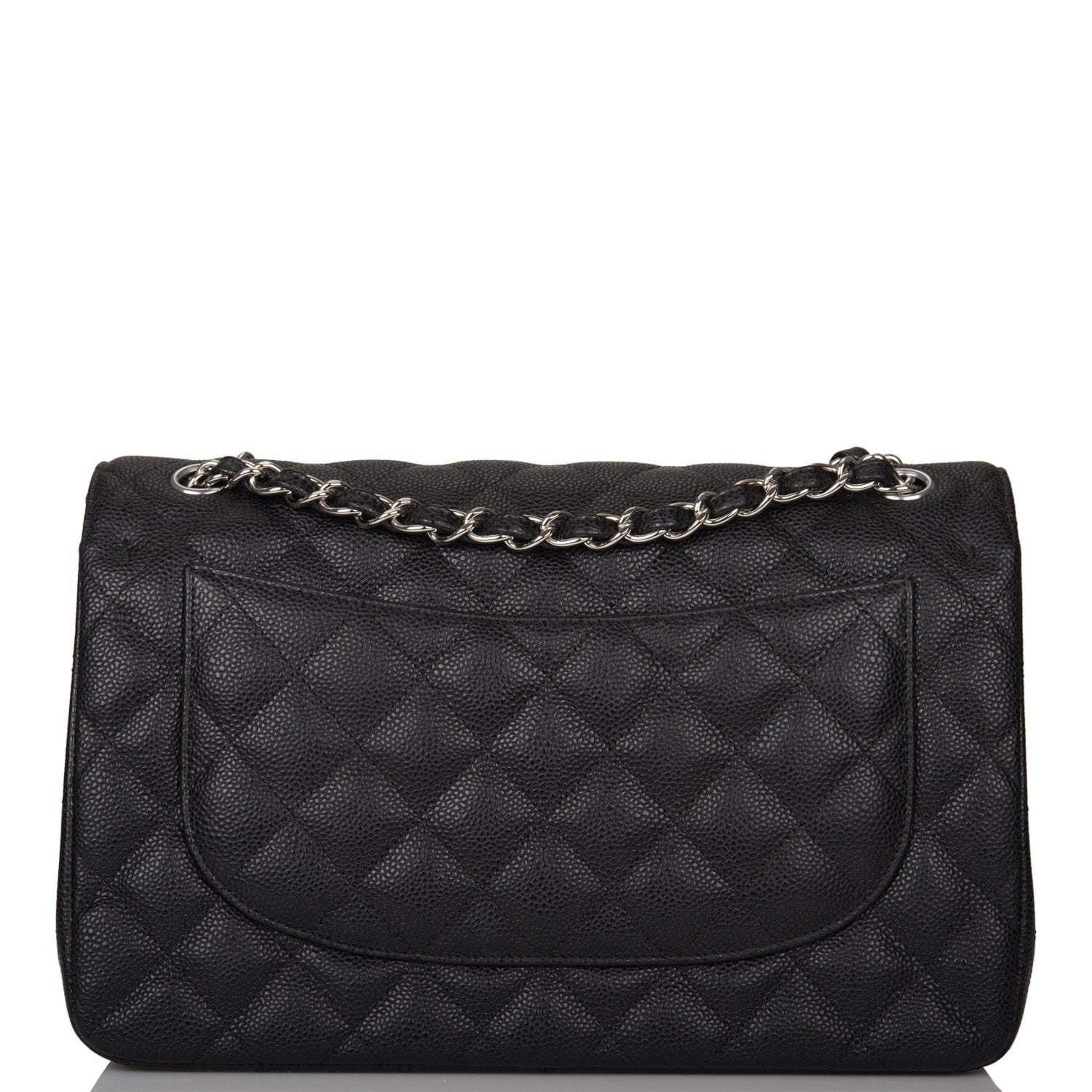 Chanel Black Quilted Caviar Jumbo Classic Double Flap Bag Silver Hardware - Crowned Bag