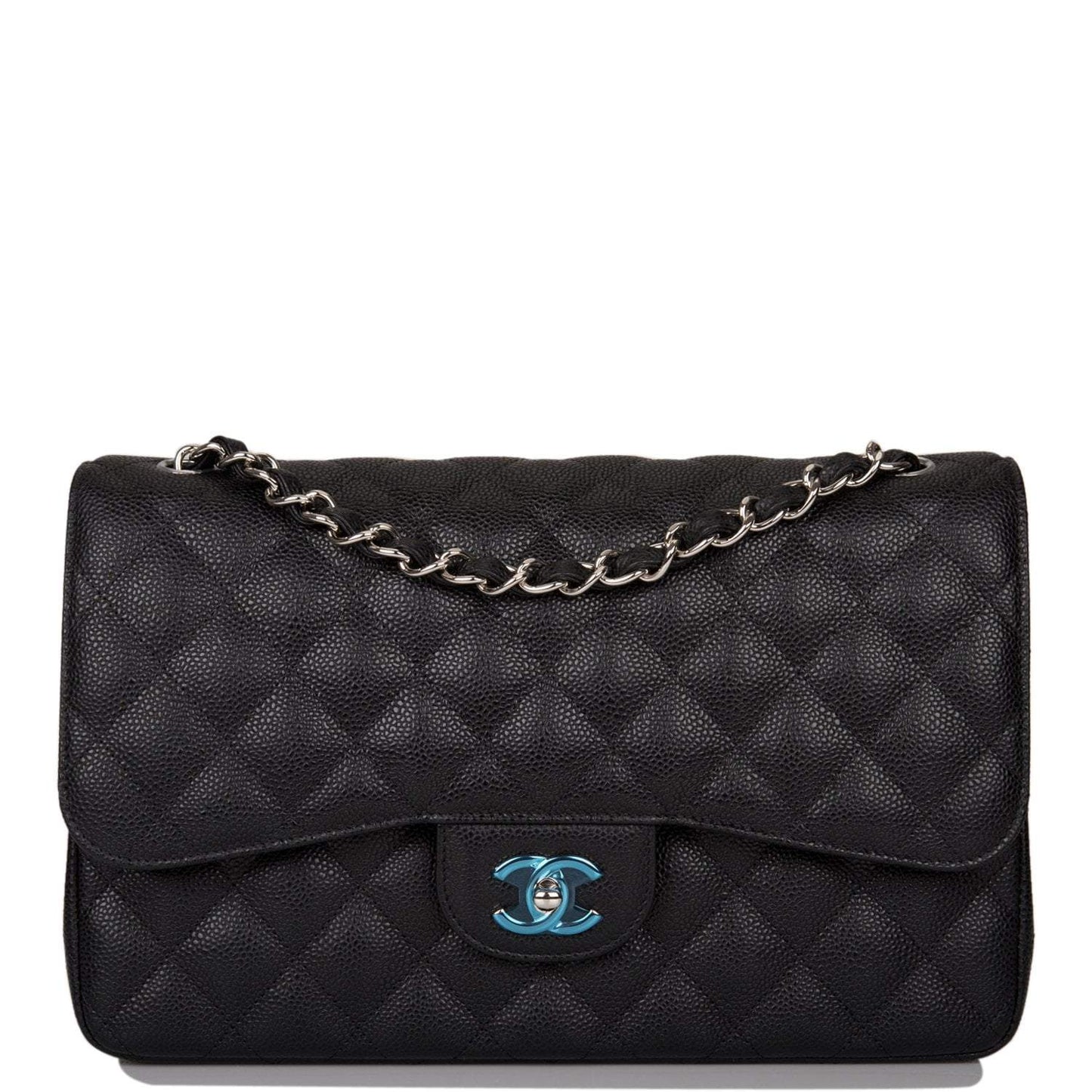 Chanel Black Quilted Caviar Jumbo Classic Double Flap Bag Silver Hardware - Crowned Bag