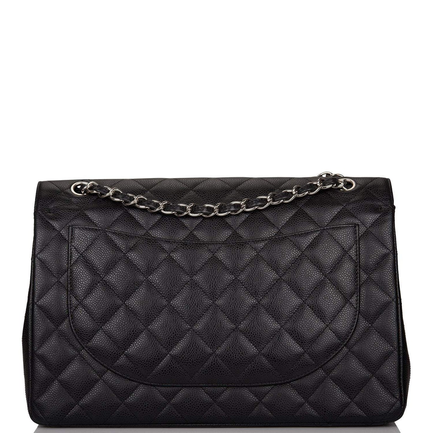 Chanel Black Quilted Caviar Maxi Classic Double Flap Bag Silver Hardware - Crowned Bag