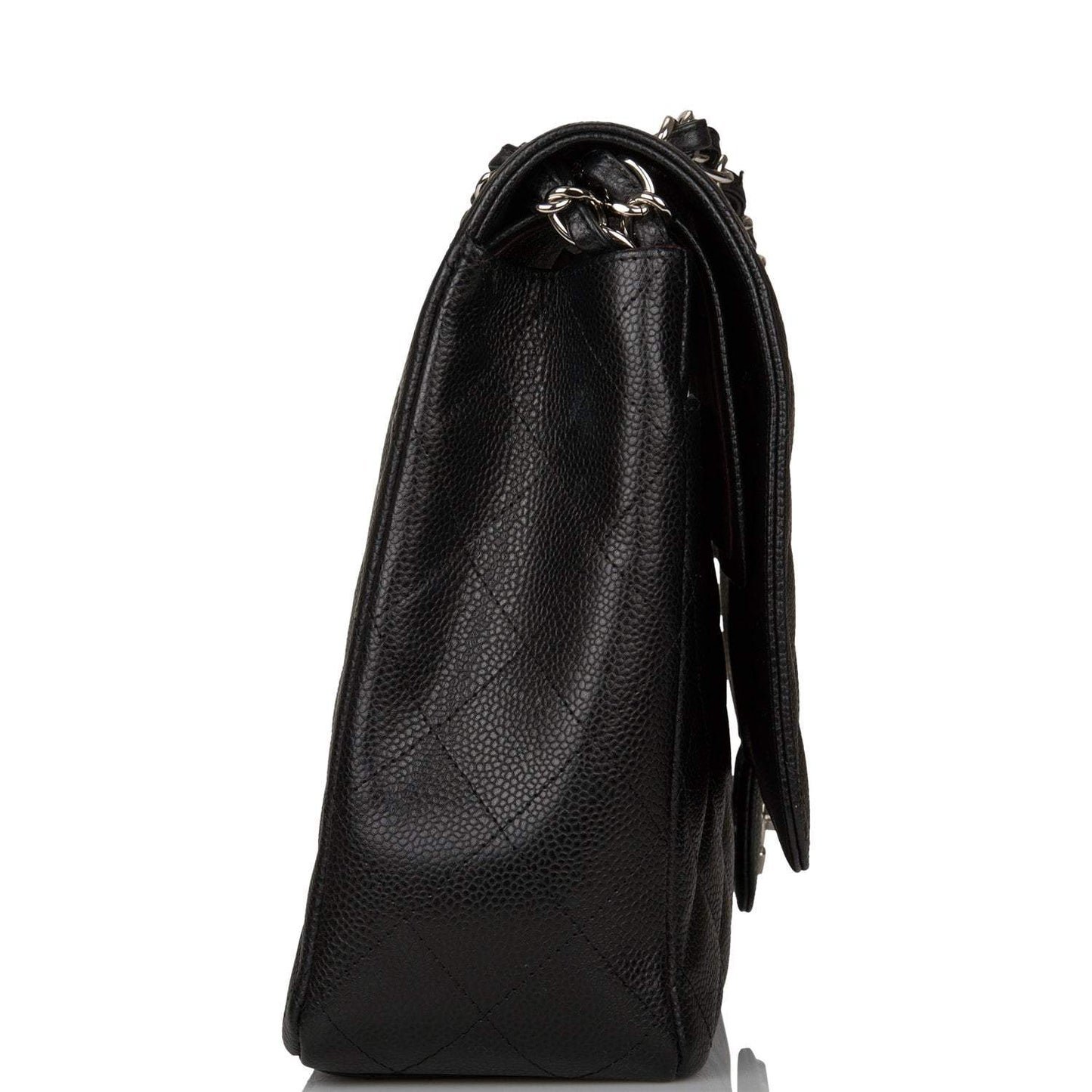 Chanel Black Quilted Caviar Maxi Classic Double Flap Bag Silver Hardware - Crowned Bag