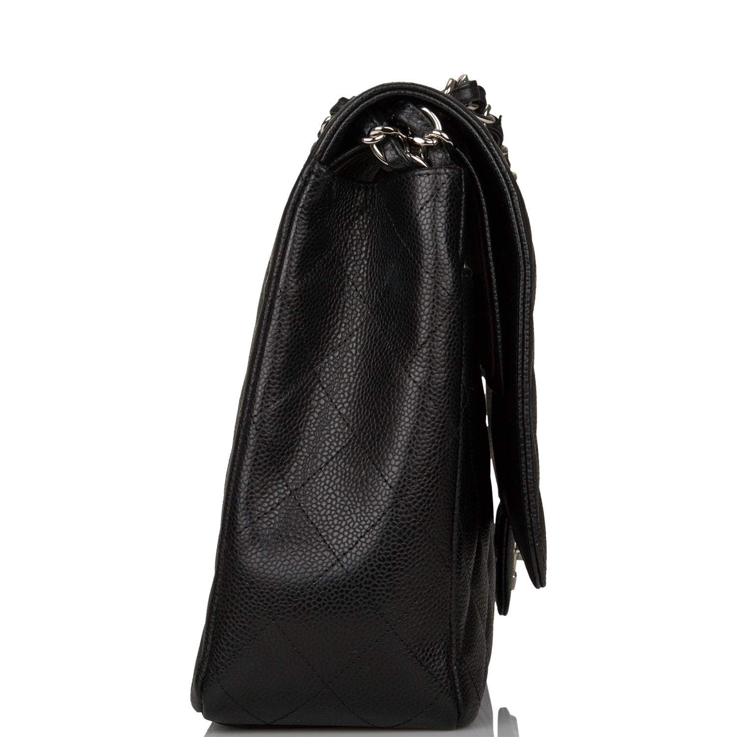 Chanel Black Quilted Caviar Maxi Classic Double Flap Bag Silver Hardware - Crowned Bag