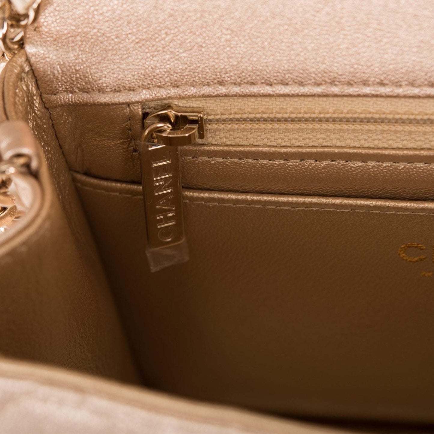 Chanel Gold Metallic Quilted Lambskin Square Mini Classic Flap Bag Light Gold Hardware - Crowned Bag