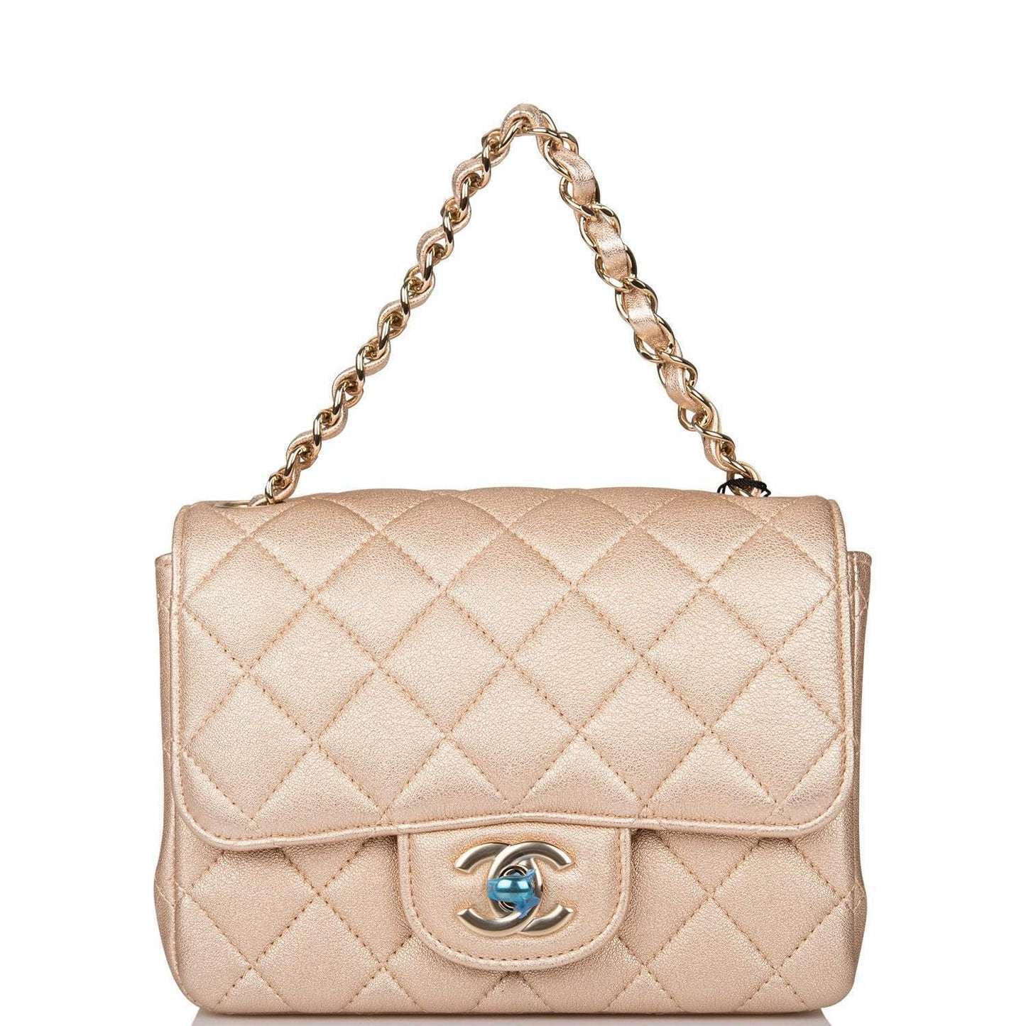 Chanel Gold Metallic Quilted Lambskin Square Mini Classic Flap Bag Light Gold Hardware - Crowned Bag