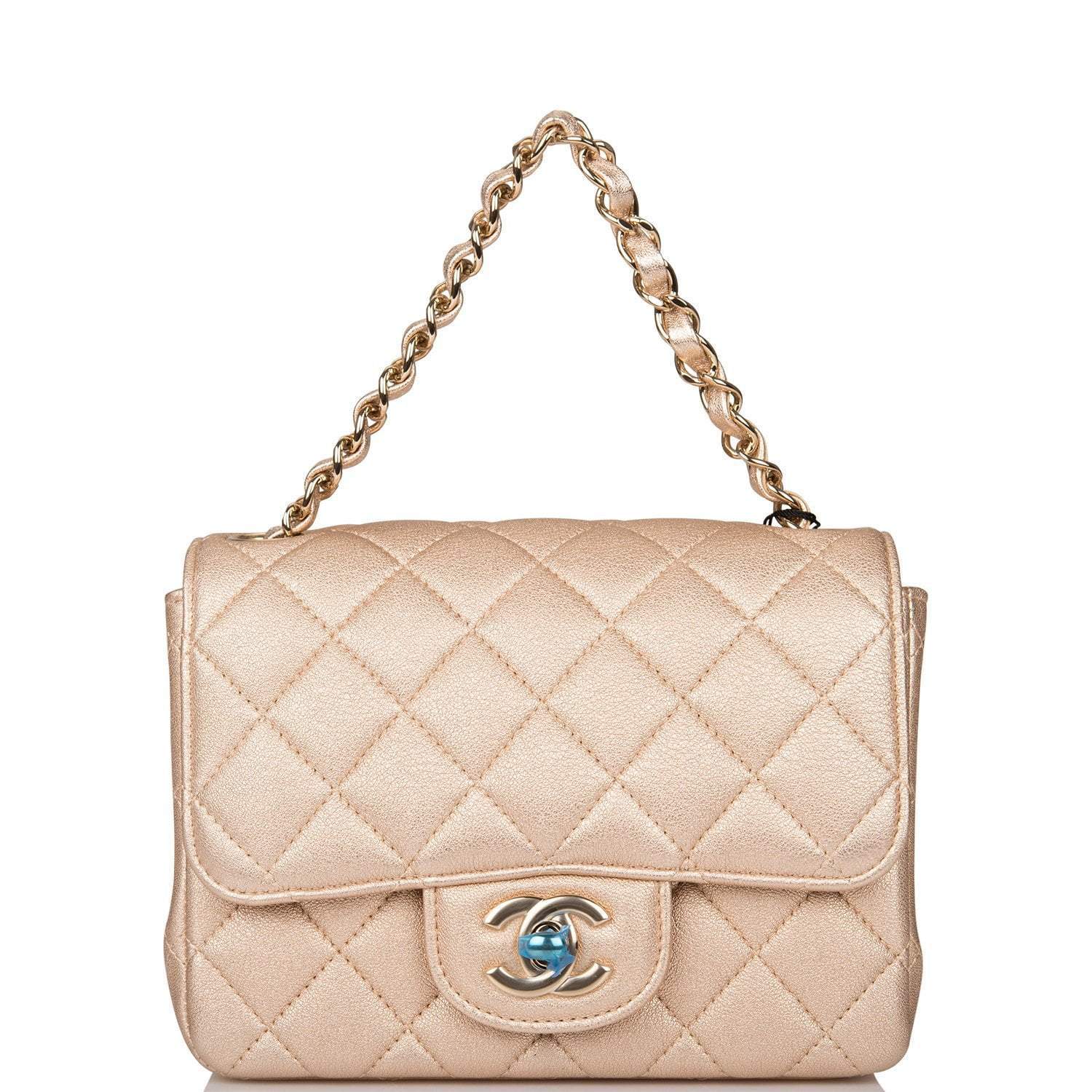 Chanel Gold Metallic Quilted Lambskin Square Mini Classic Flap Bag Light Gold Hardware - Crowned Bag