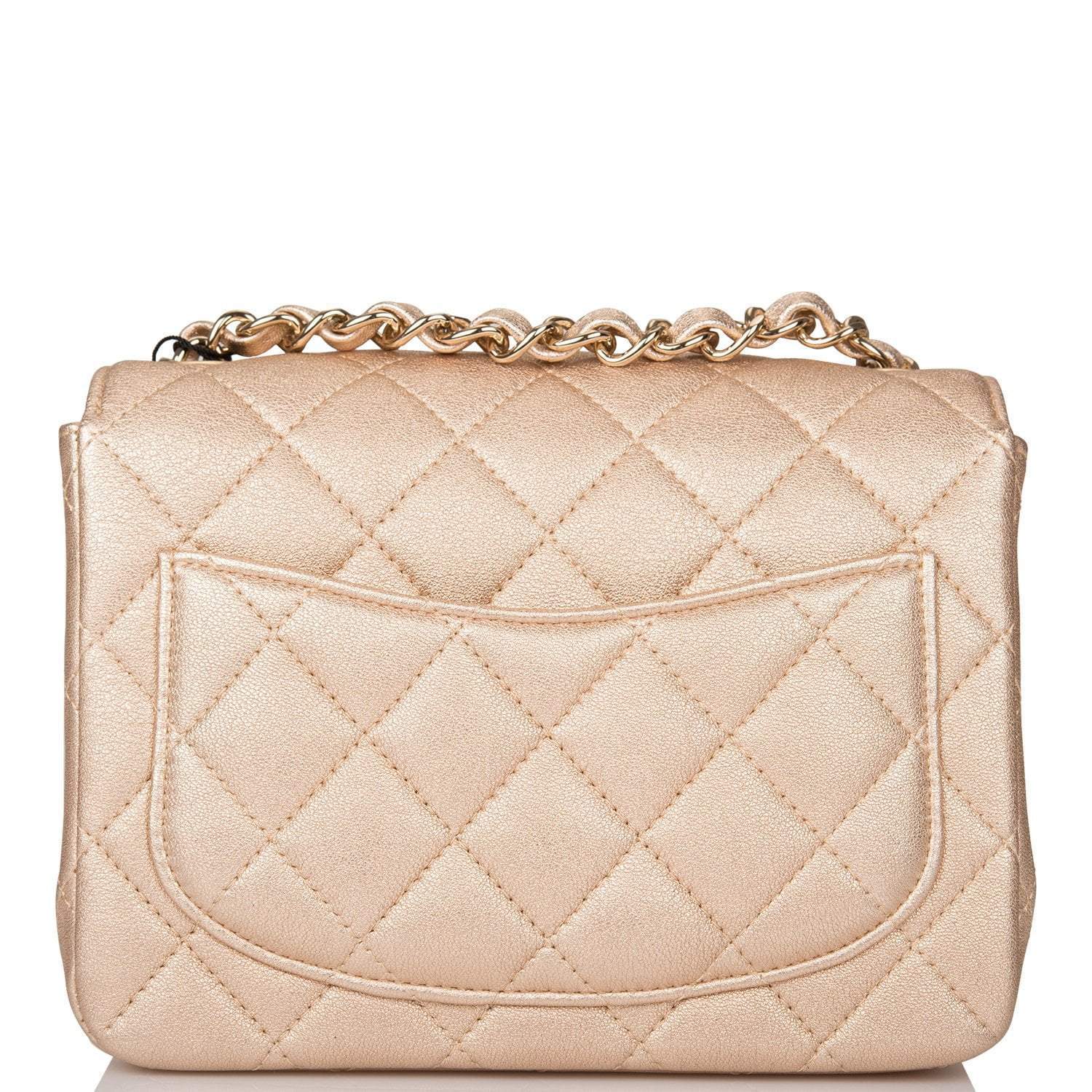 Chanel Gold Metallic Quilted Lambskin Square Mini Classic Flap Bag Light Gold Hardware - Crowned Bag
