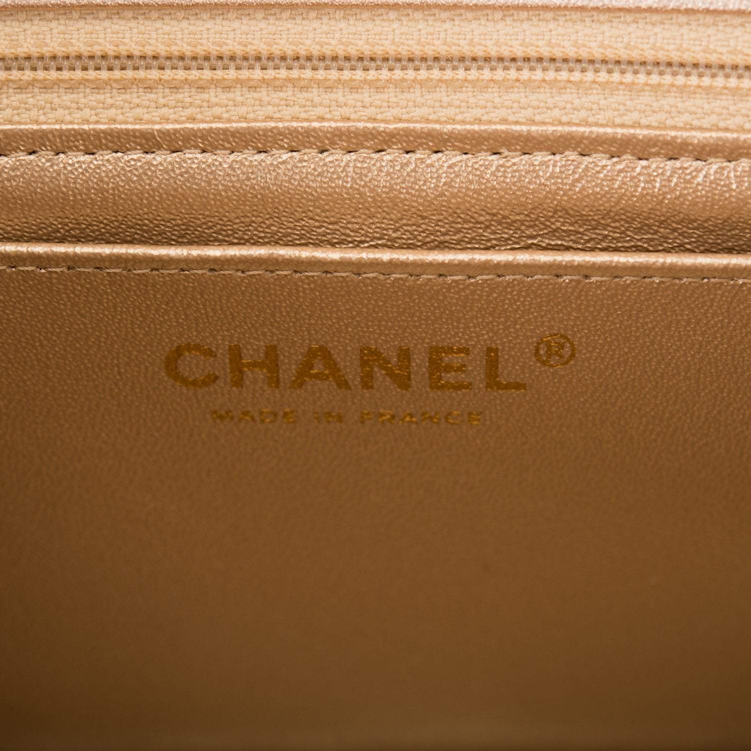 Chanel Gold Metallic Quilted Lambskin Square Mini Classic Flap Bag Light Gold Hardware - Crowned Bag