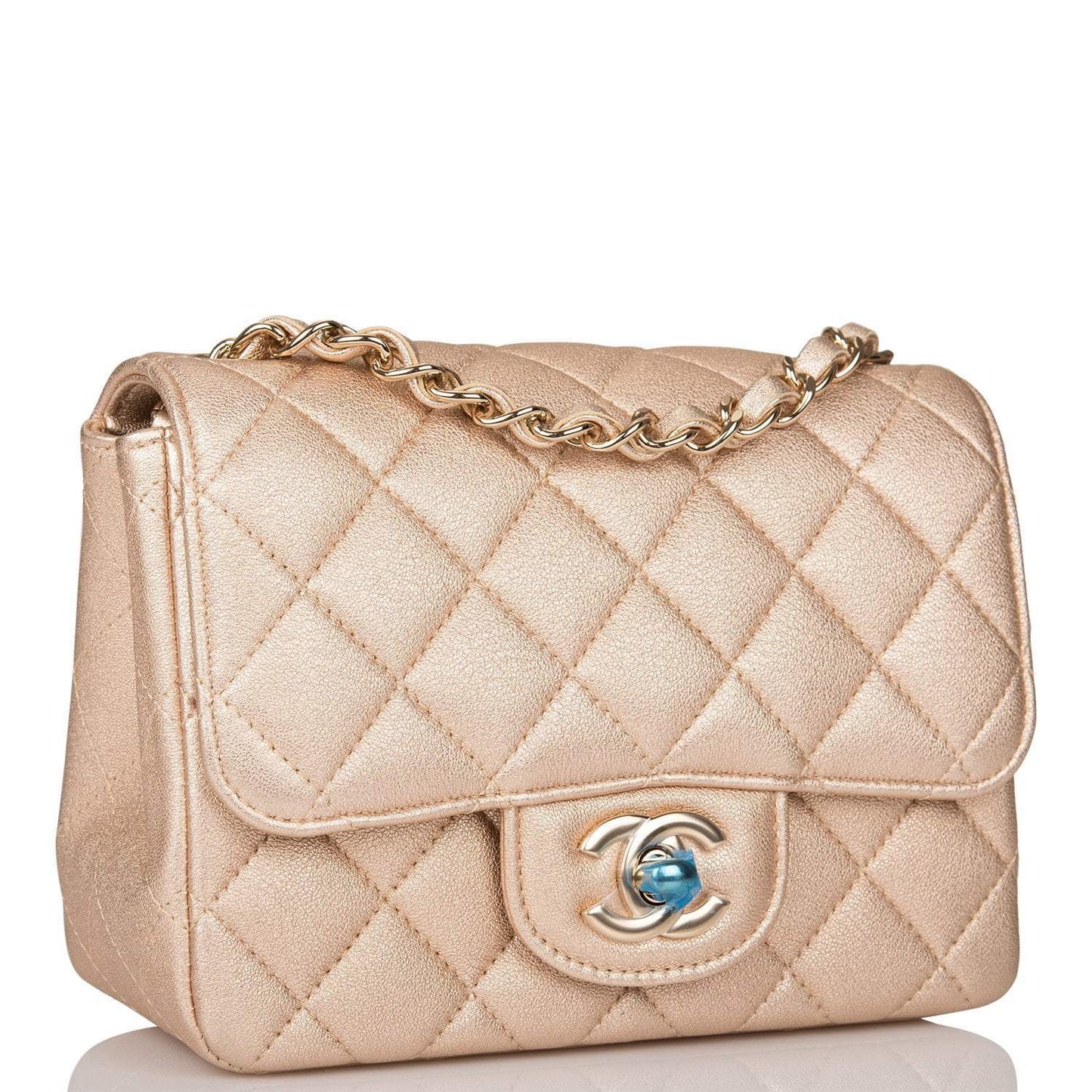 Chanel Gold Metallic Quilted Lambskin Square Mini Classic Flap Bag Light Gold Hardware - Crowned Bag