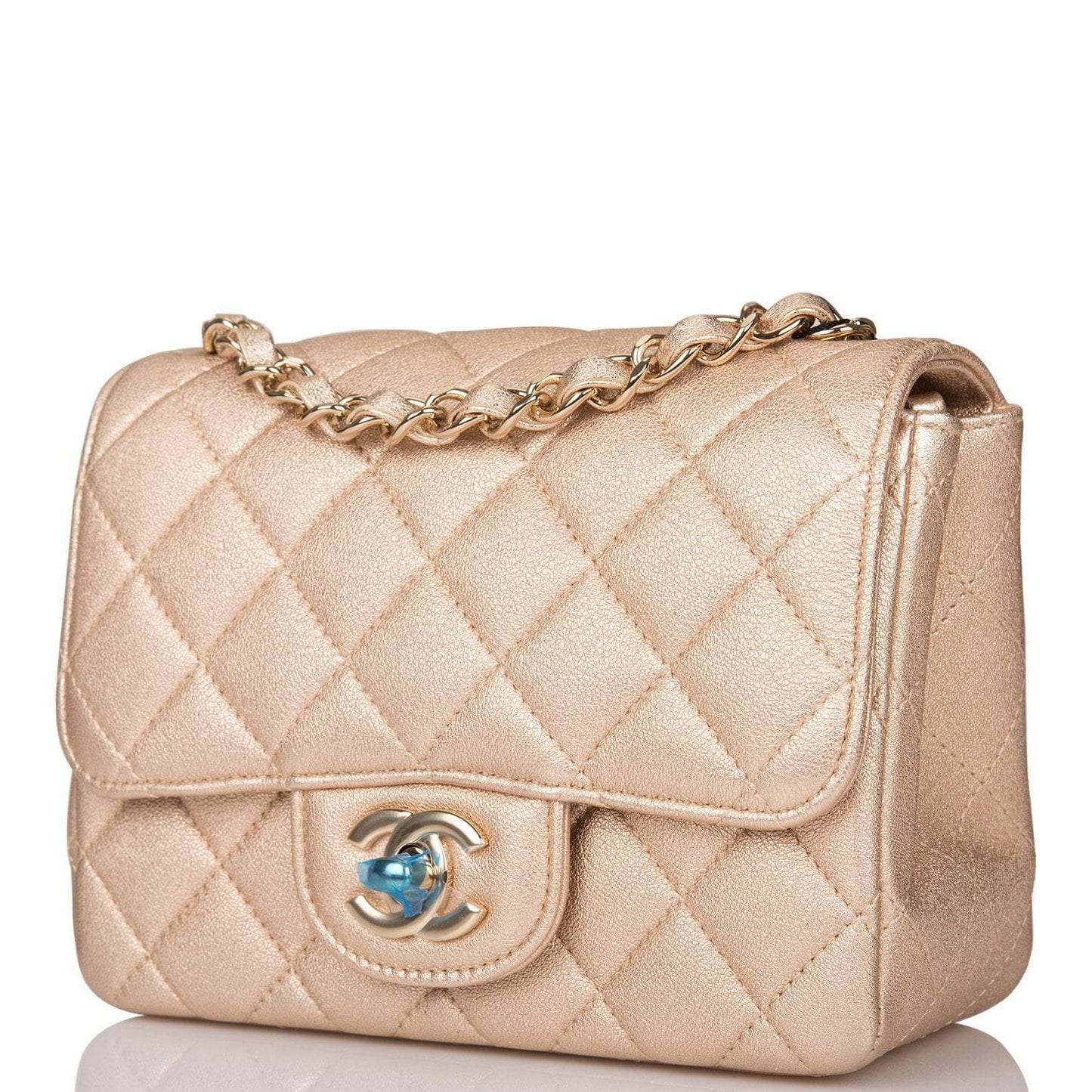 Chanel Gold Metallic Quilted Lambskin Square Mini Classic Flap Bag Light Gold Hardware - Crowned Bag