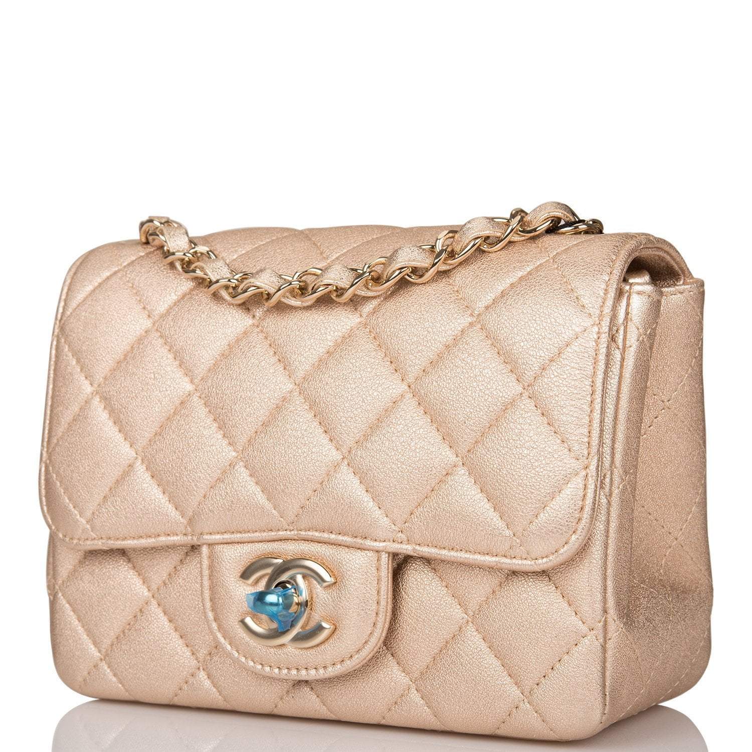 Chanel Gold Metallic Quilted Lambskin Square Mini Classic Flap Bag Light Gold Hardware - Crowned Bag
