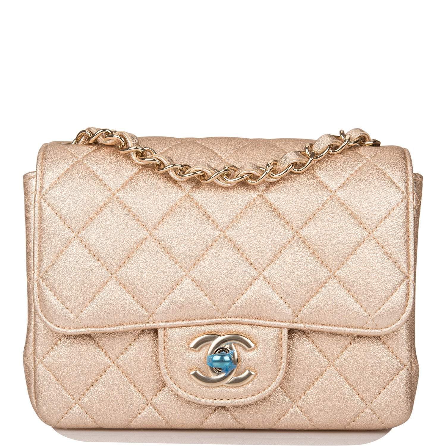Chanel Gold Metallic Quilted Lambskin Square Mini Classic Flap Bag Light Gold Hardware - Crowned Bag
