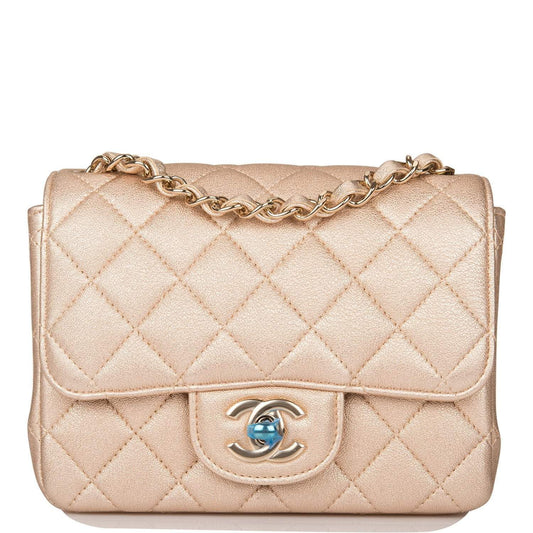 Chanel Gold Metallic Quilted Lambskin Square Mini Classic Flap Bag Light Gold Hardware - Crowned Bag