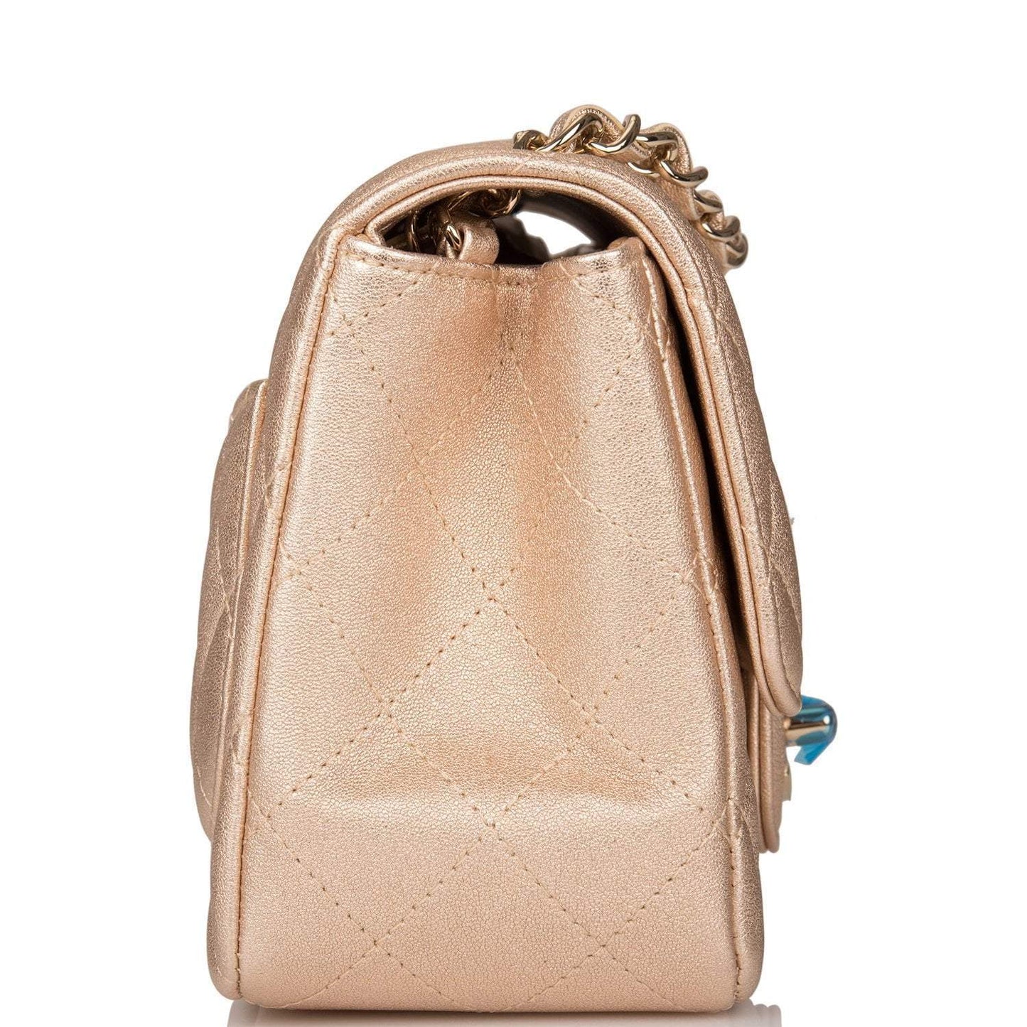 Chanel Gold Metallic Quilted Lambskin Square Mini Classic Flap Bag Light Gold Hardware - Crowned Bag