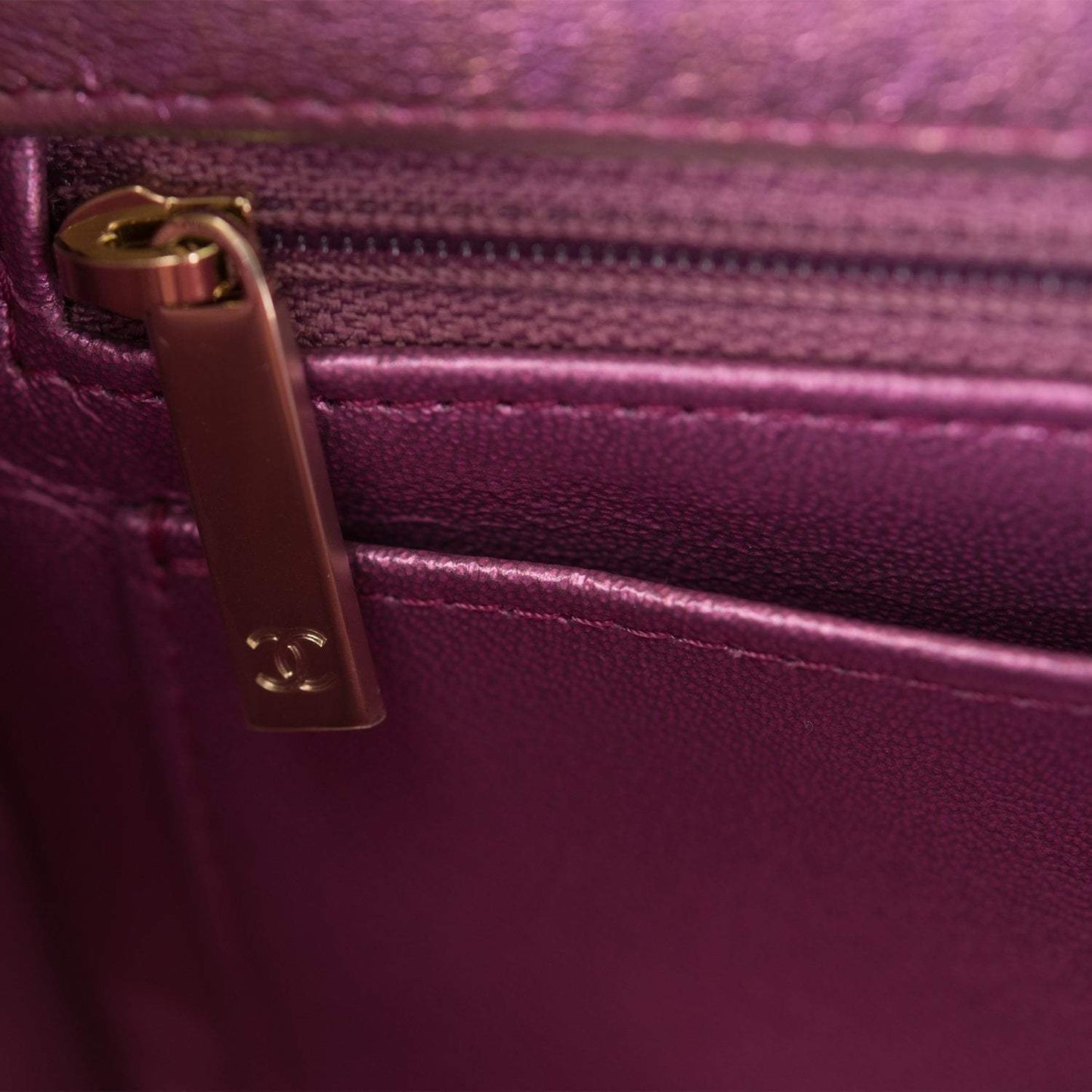 Chanel Mini Rectangular Flap Bag Purple Iridescent Lambskin Light Gold Hardware - Crowned Bag