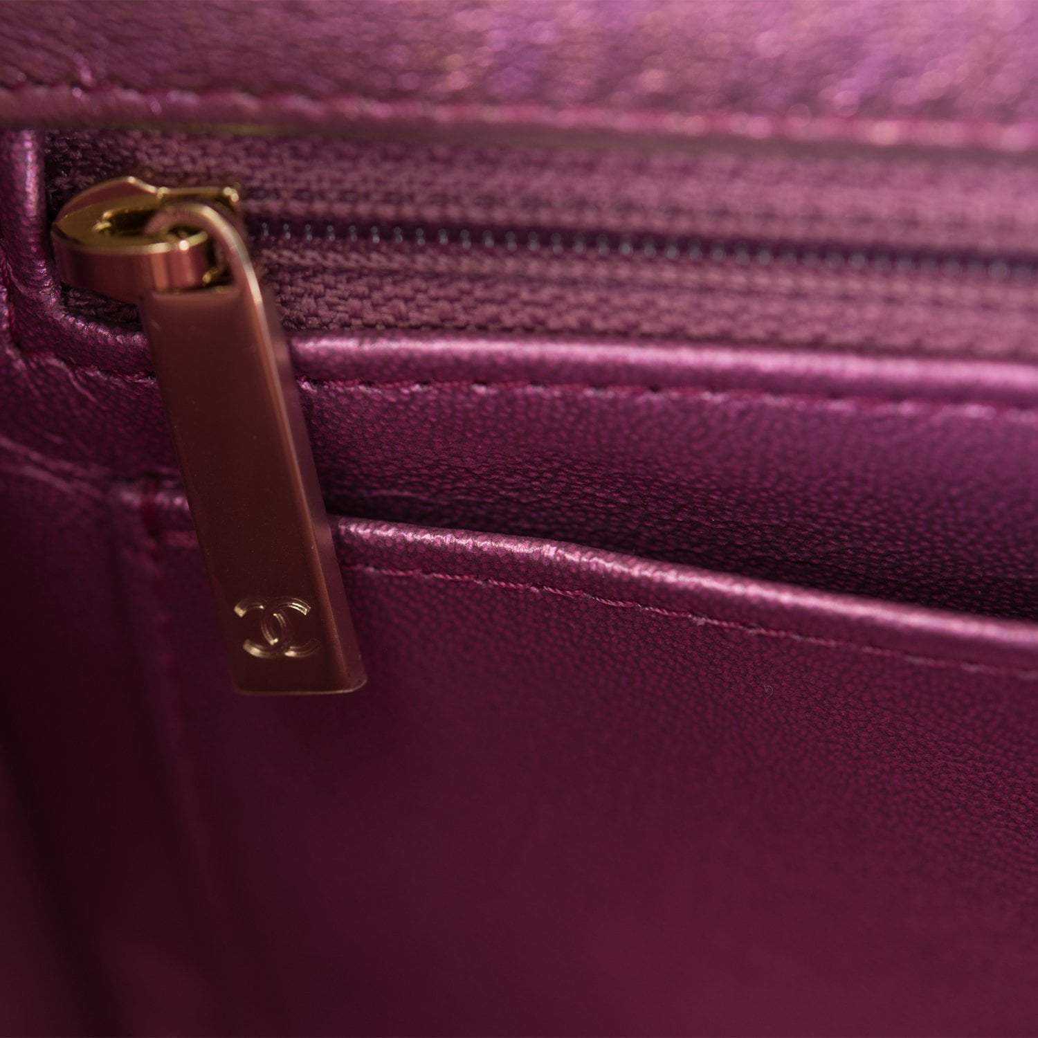 Chanel Mini Rectangular Flap Bag Purple Iridescent Lambskin Light Gold Hardware - Crowned Bag