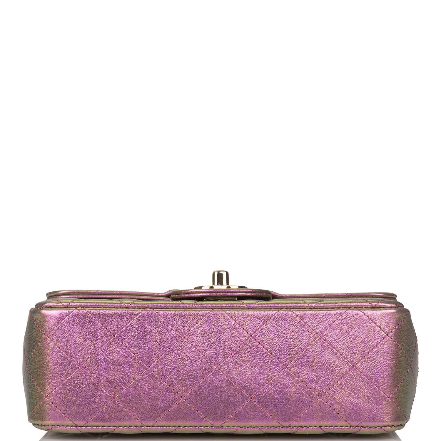 Chanel Mini Rectangular Flap Bag Purple Iridescent Lambskin Light Gold Hardware - Crowned Bag