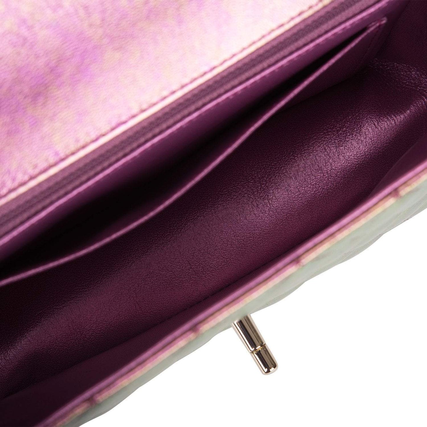 Chanel Mini Rectangular Flap Bag Purple Iridescent Lambskin Light Gold Hardware - Crowned Bag