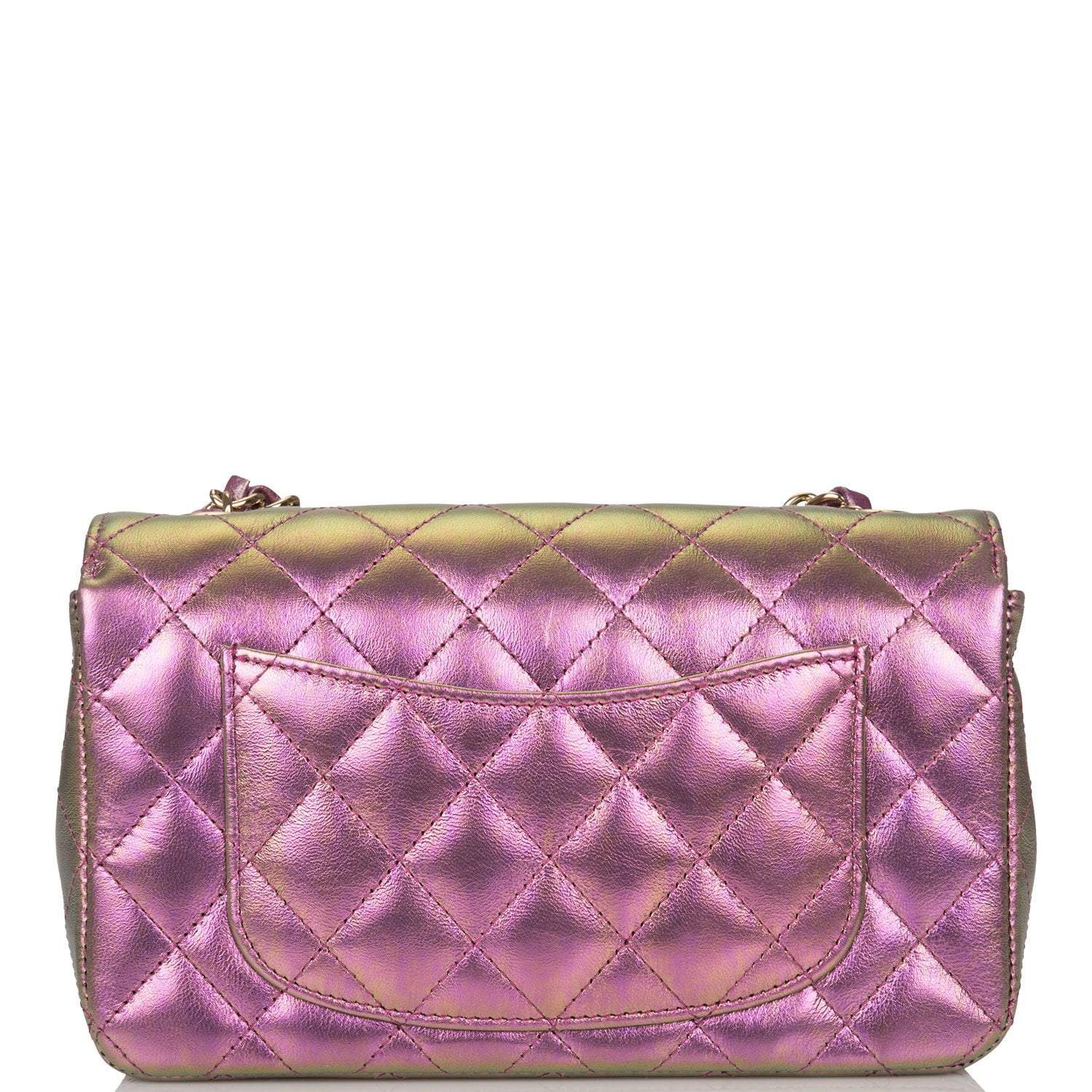 Chanel Mini Rectangular Flap Bag Purple Iridescent Lambskin Light Gold Hardware - Crowned Bag