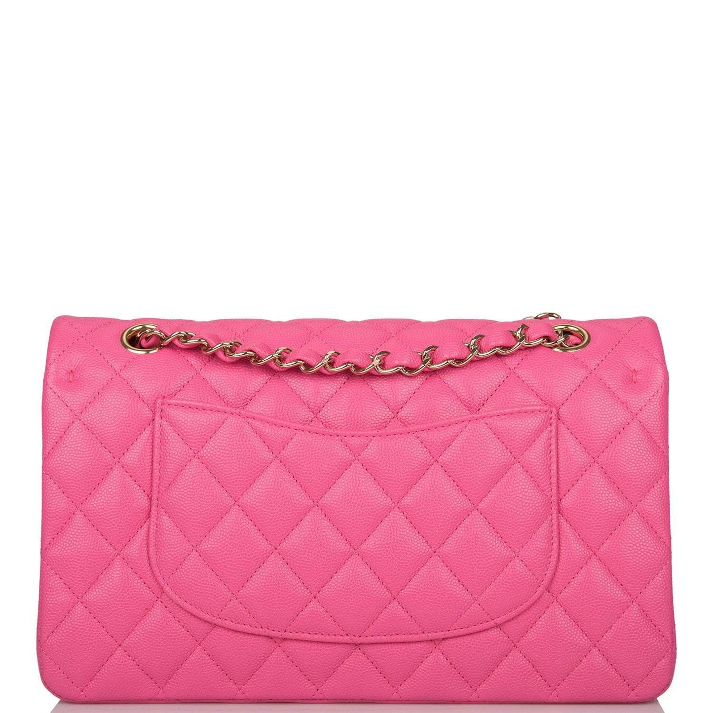 Chanel Pink Quilted Caviar Medium Classic Double Flap Bag Light Gold Hardware - Crowned Bag