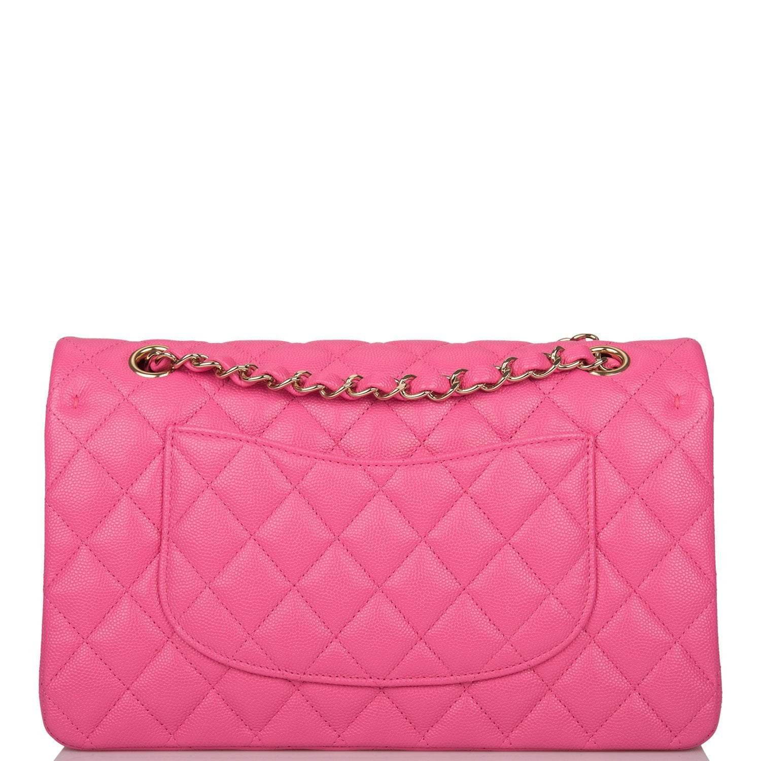 Chanel Pink Quilted Caviar Medium Classic Double Flap Bag Light Gold Hardware - Crowned Bag