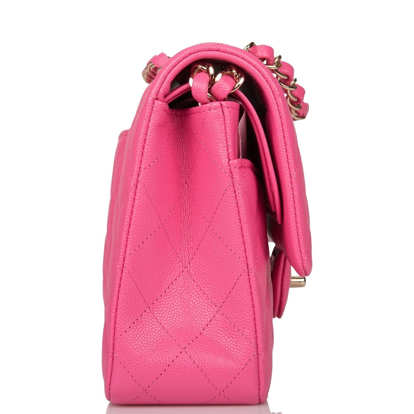 Chanel Pink Quilted Caviar Medium Classic Double Flap Bag Light Gold Hardware - Crowned Bag