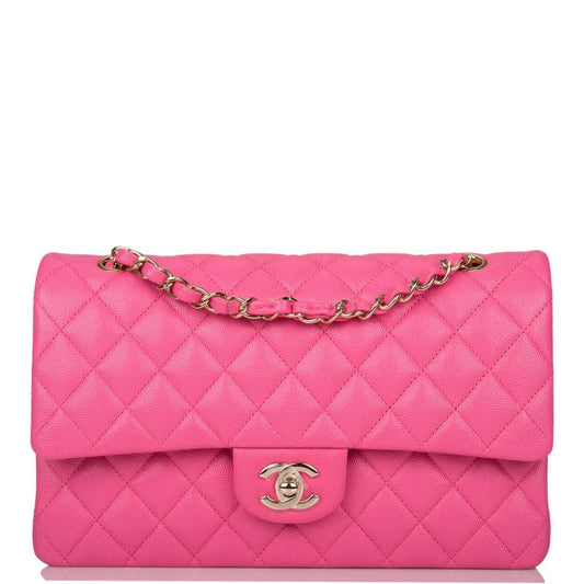 Chanel Pink Quilted Caviar Medium Classic Double Flap Bag Light Gold Hardware - Crowned Bag