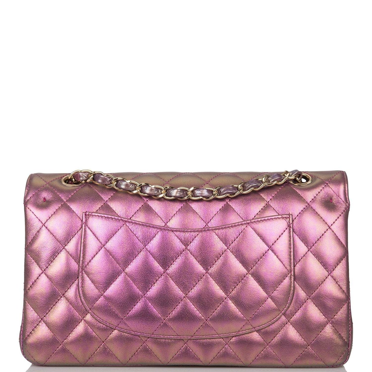 Chanel Purple Iridescent Quilted Lambskin Medium Classic Double Flap Bag Light Gold Hardware - Crowned Bag