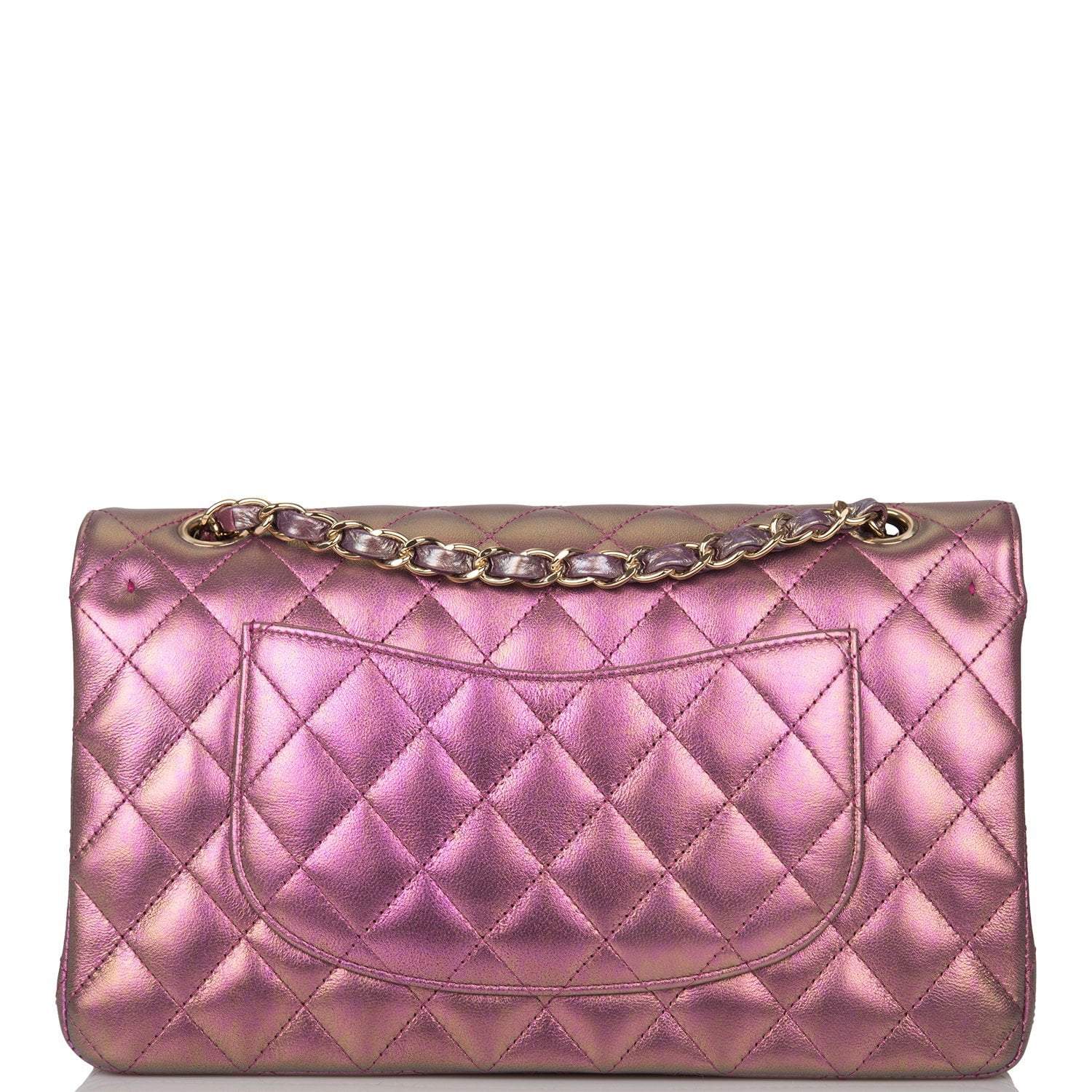 Chanel Purple Iridescent Quilted Lambskin Medium Classic Double Flap Bag Light Gold Hardware - Crowned Bag