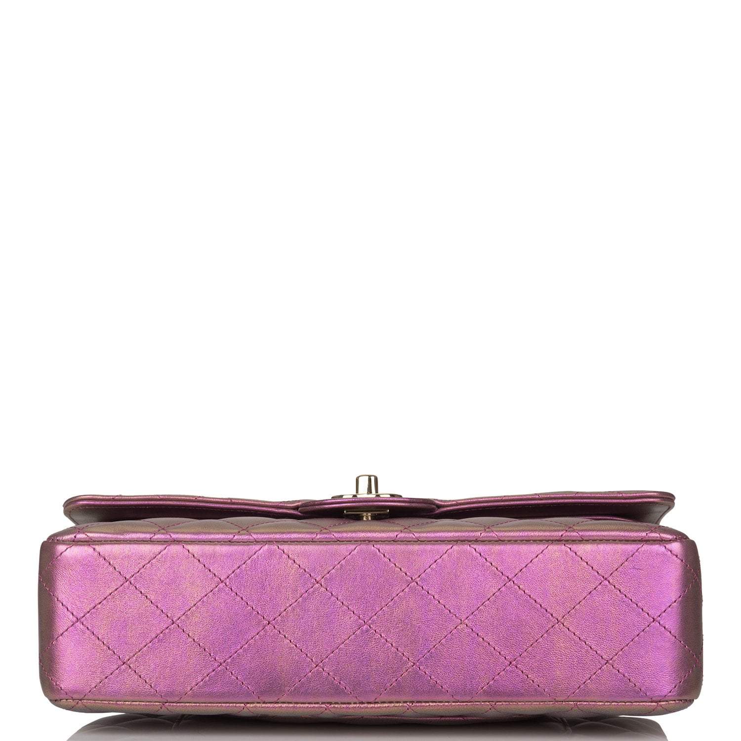 Chanel Purple Iridescent Quilted Lambskin Medium Classic Double Flap Bag Light Gold Hardware - Crowned Bag