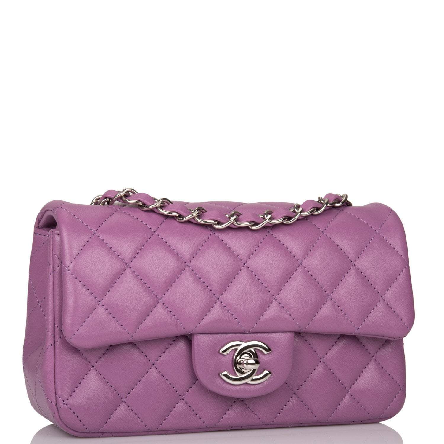 Chanel Purple Quilted Lambskin Rectangular Mini Classic Flap Bag Silver Hardware - Crowned Bag