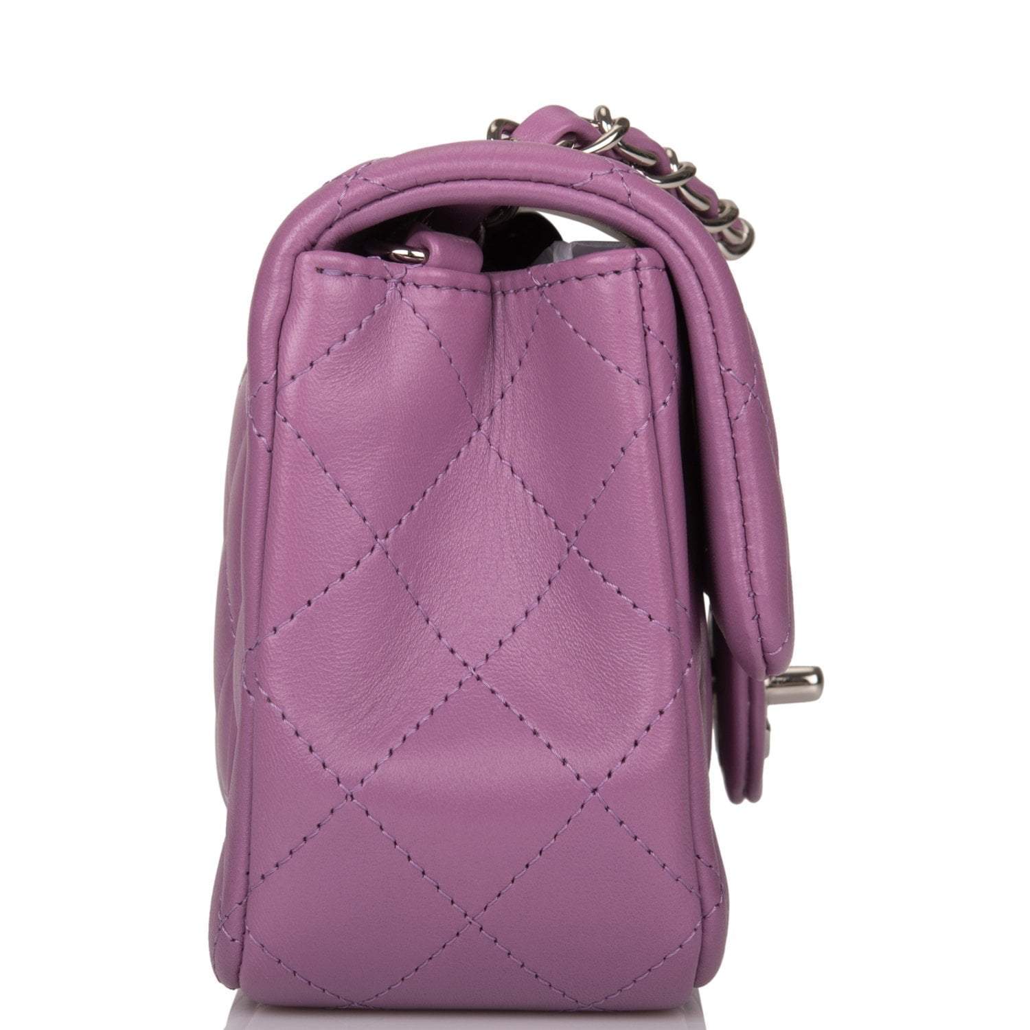 Chanel Purple Quilted Lambskin Rectangular Mini Classic Flap Bag Silver Hardware - Crowned Bag