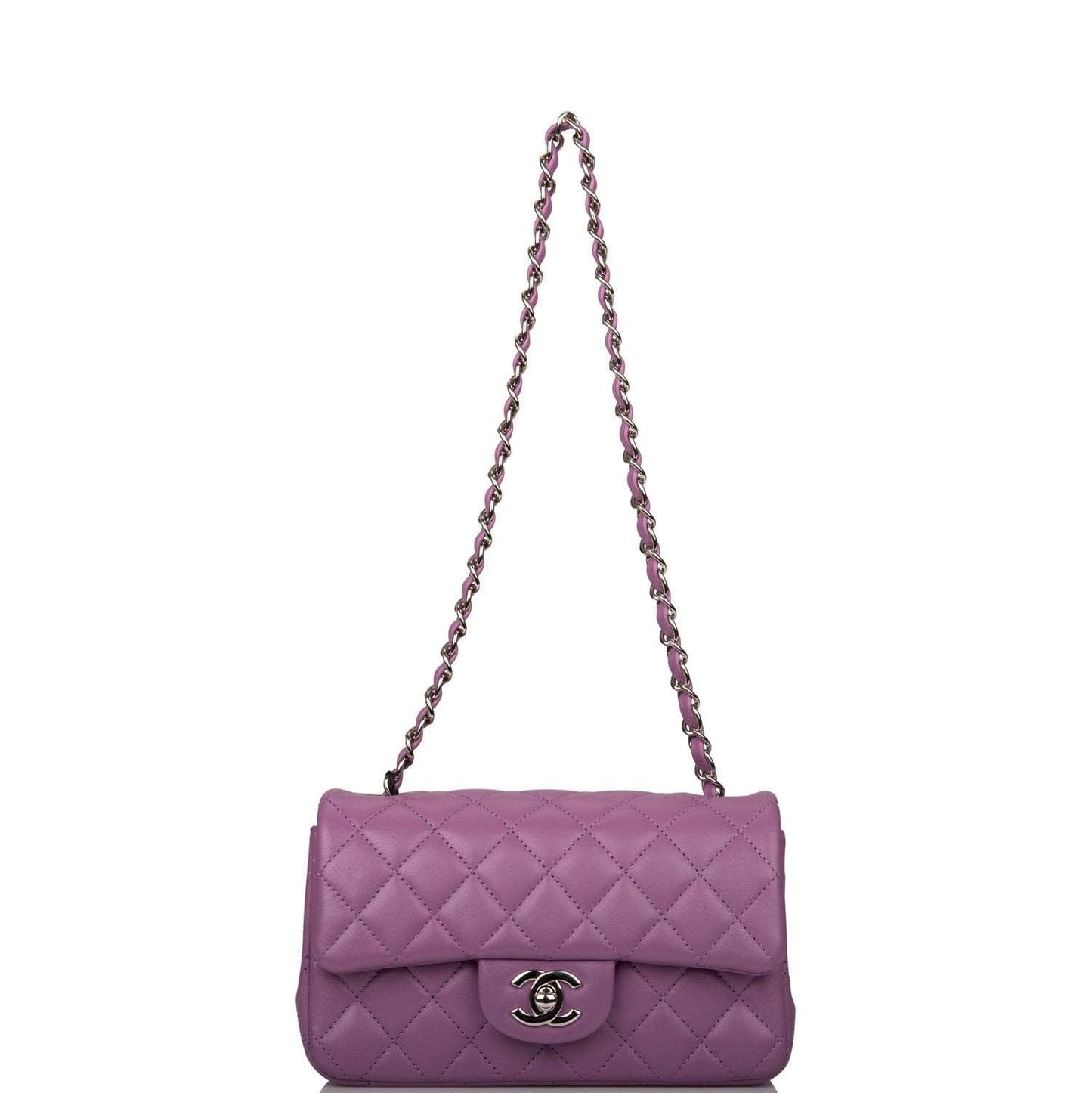 Chanel Purple Quilted Lambskin Rectangular Mini Classic Flap Bag Silver Hardware - Crowned Bag