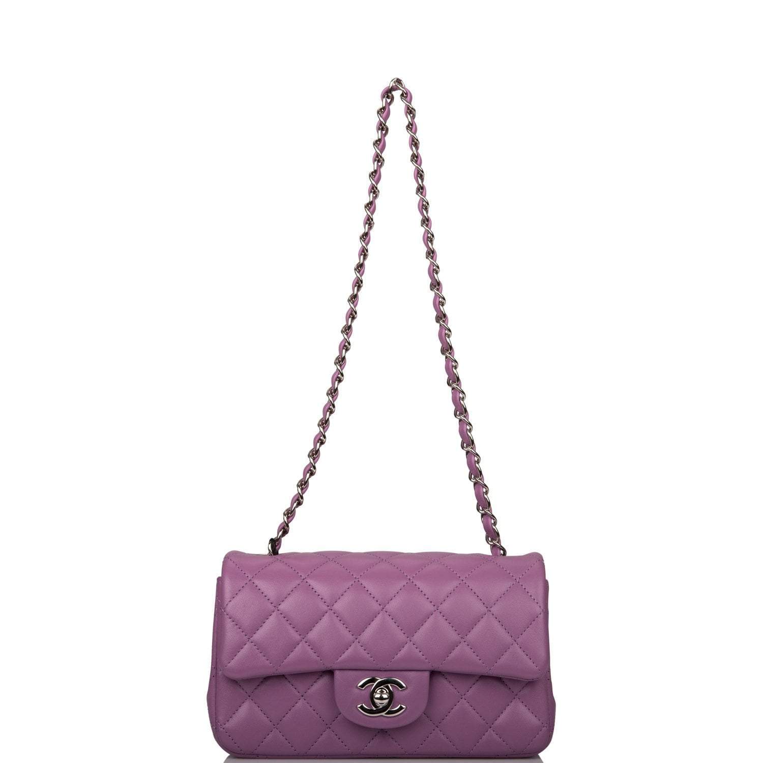Chanel Purple Quilted Lambskin Rectangular Mini Classic Flap Bag Silver Hardware - Crowned Bag