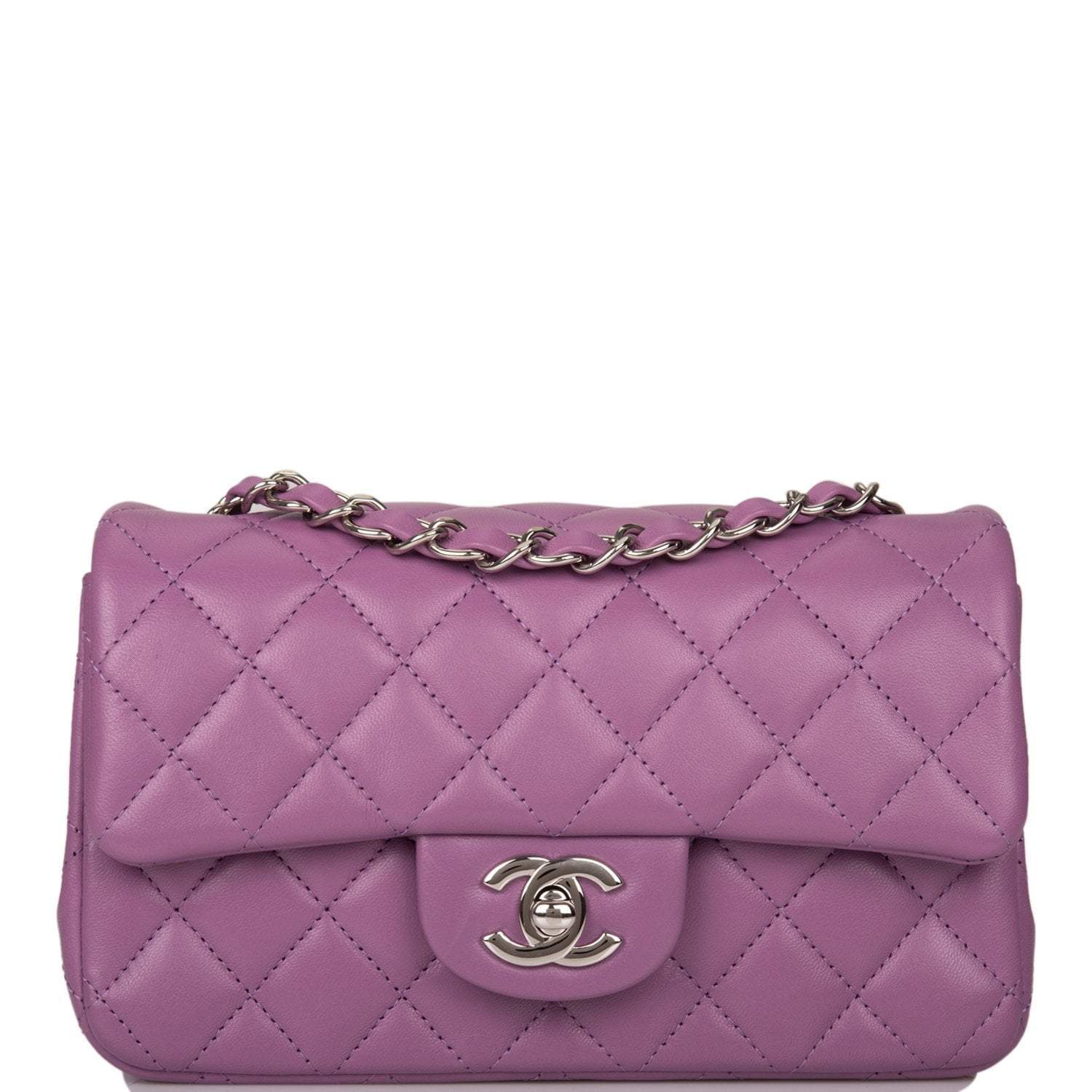 Chanel Purple Quilted Lambskin Rectangular Mini Classic Flap Bag Silver Hardware - Crowned Bag