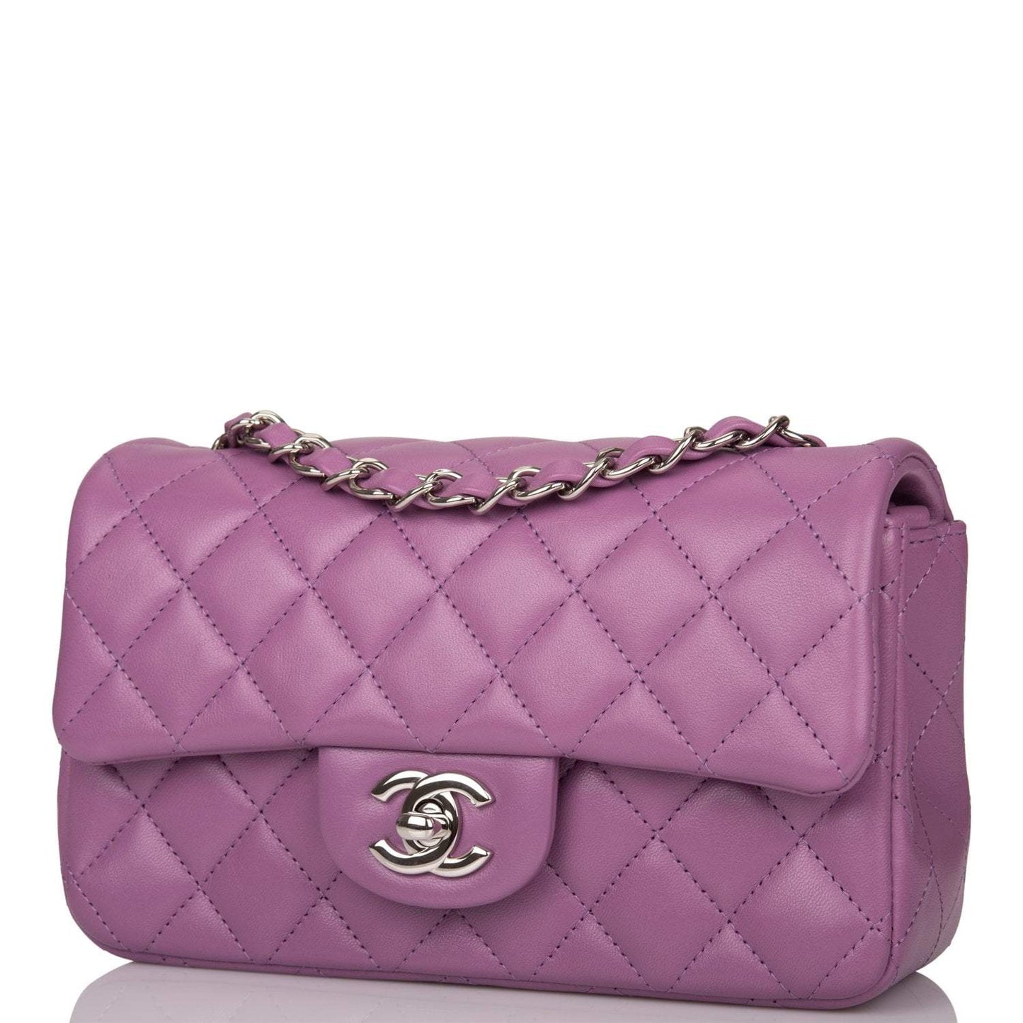 Chanel Purple Quilted Lambskin Rectangular Mini Classic Flap Bag Silver Hardware - Crowned Bag