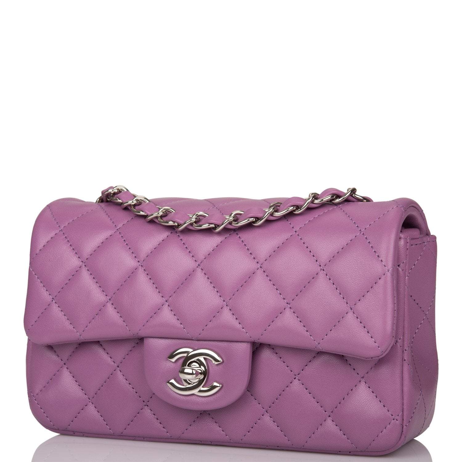 Chanel Purple Quilted Lambskin Rectangular Mini Classic Flap Bag Silver Hardware - Crowned Bag