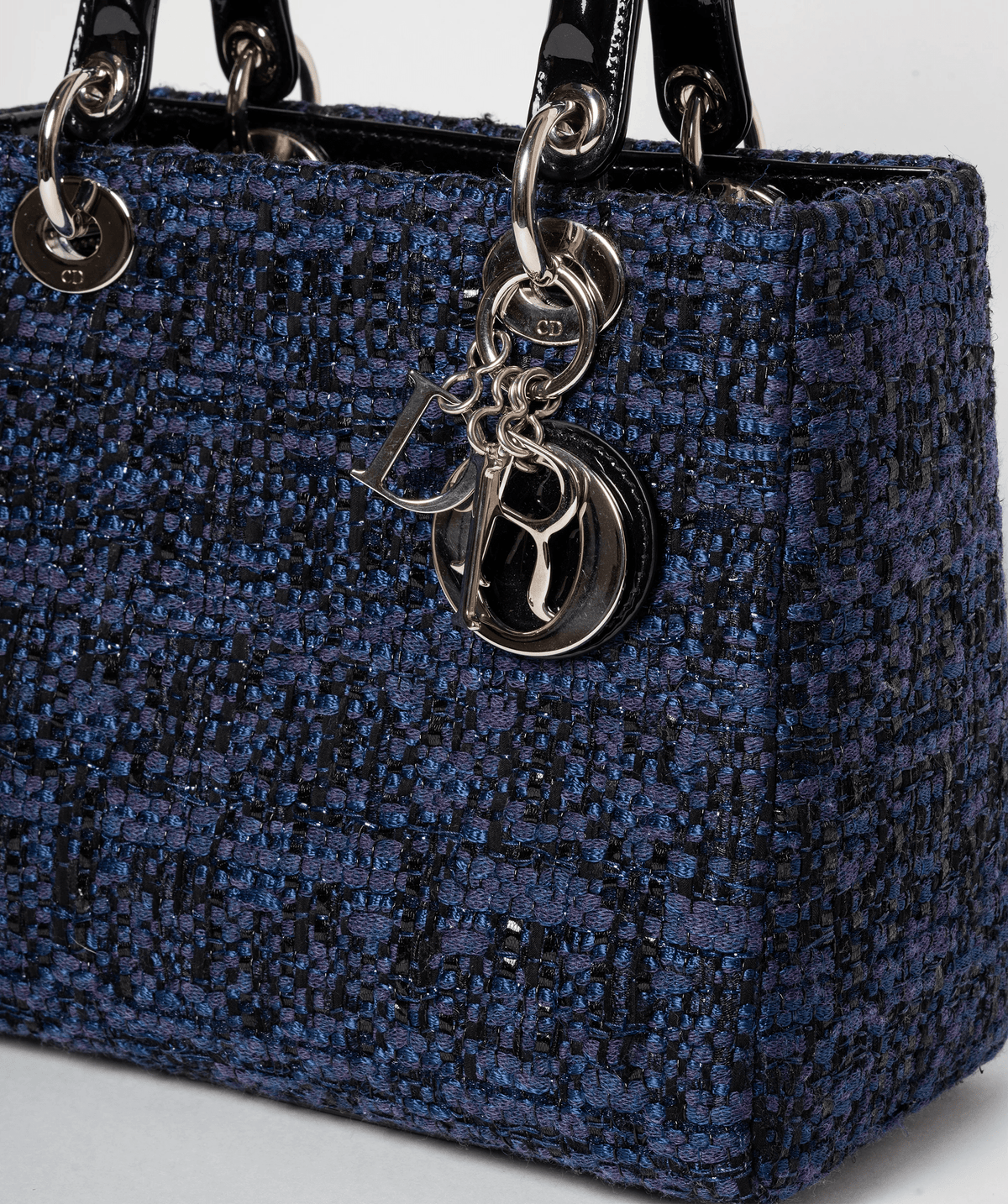 Christian Dior Blue Tweed and Patent Lady Dior Bag Dior