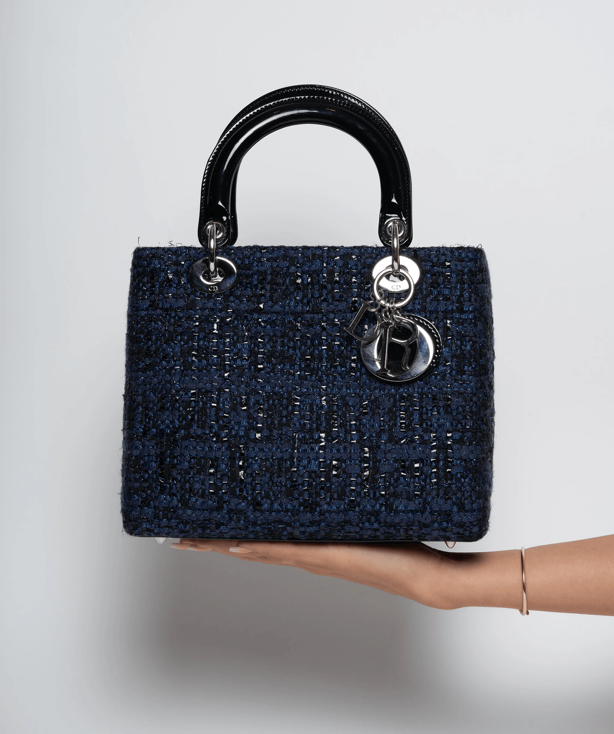 Christian Dior Blue Tweed and Patent Lady Dior Bag Dior