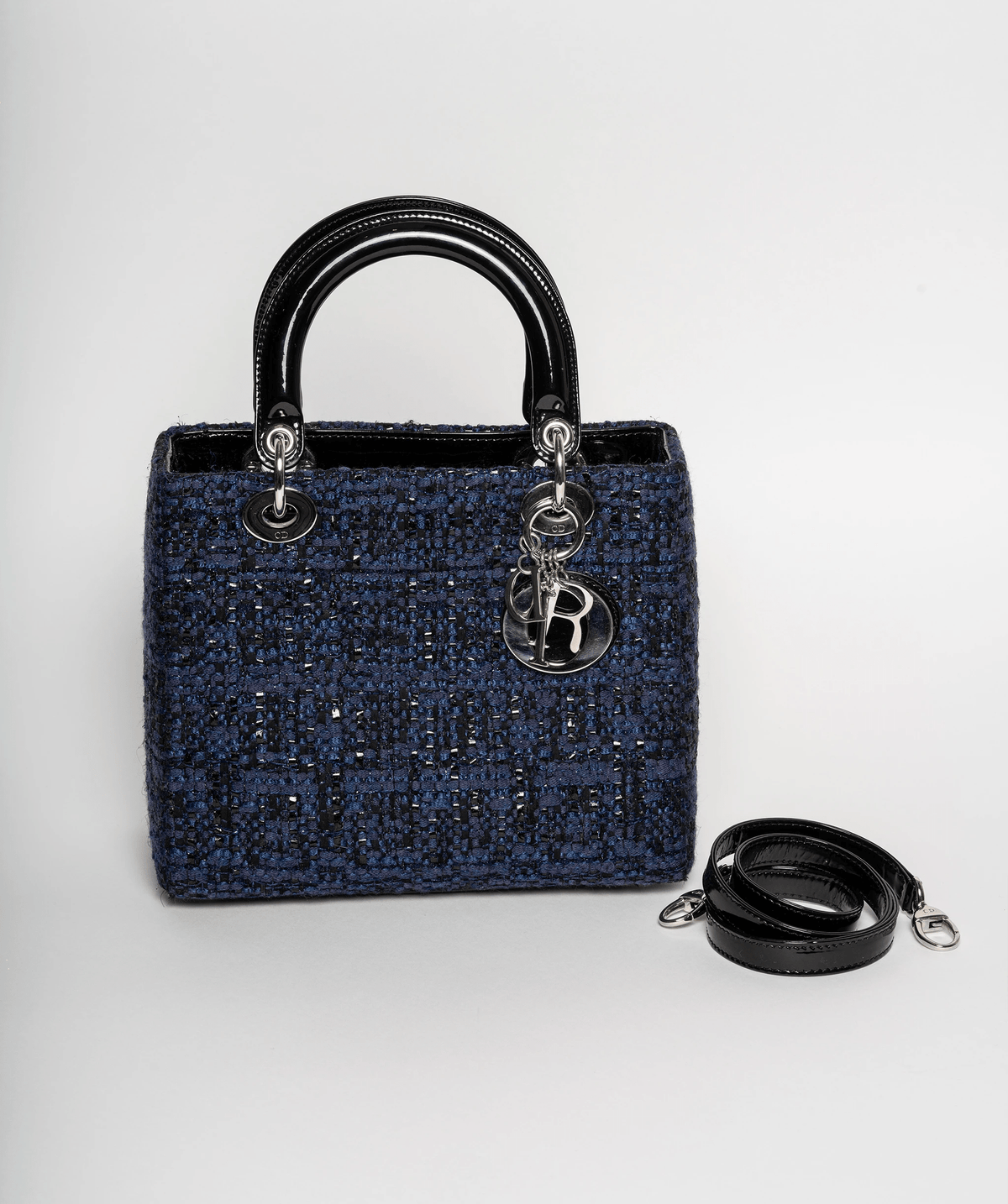 Christian Dior Blue Tweed and Patent Lady Dior Bag Dior