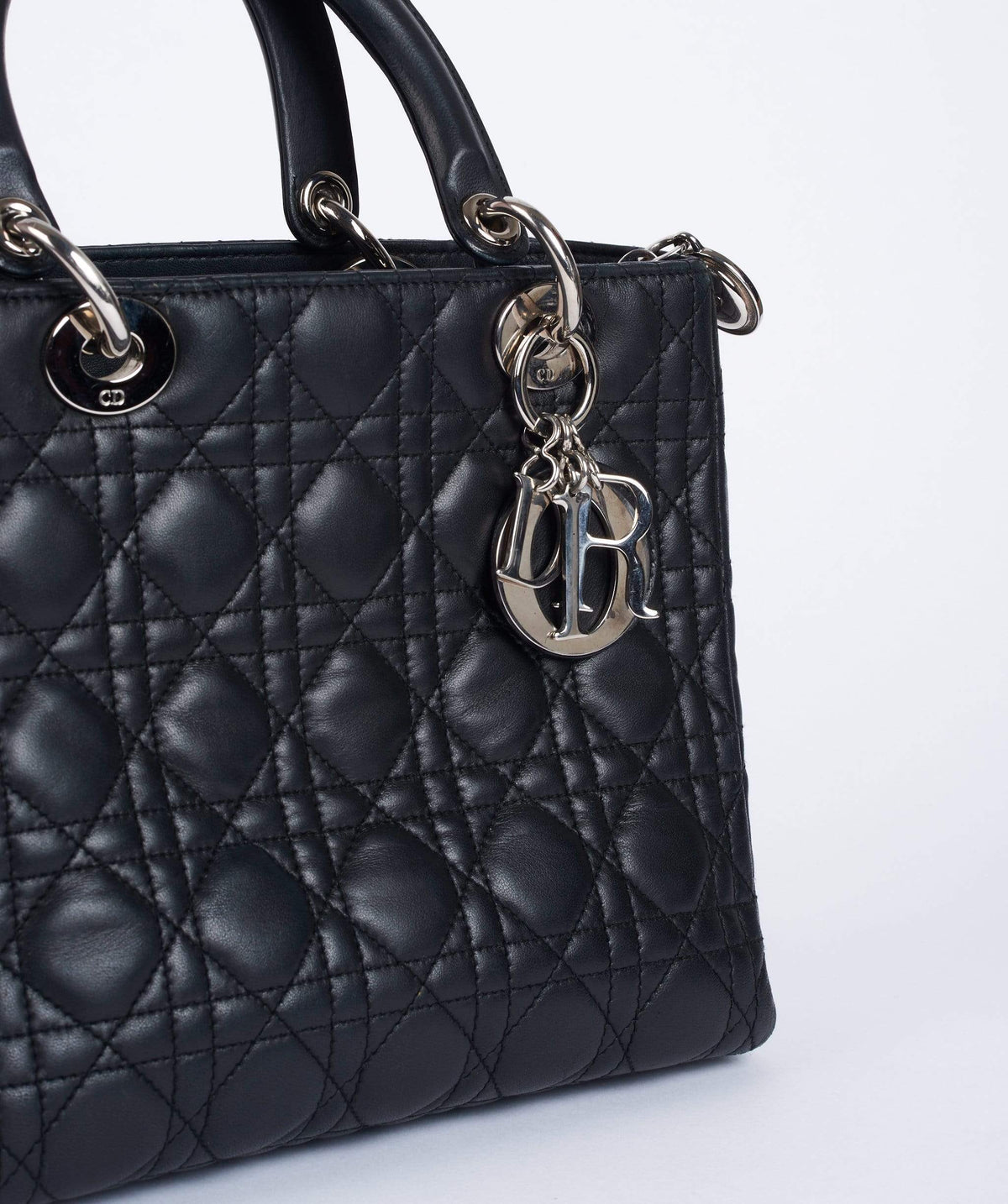 Christian Dior Black Leather Lady Dior Medium PHW Dior